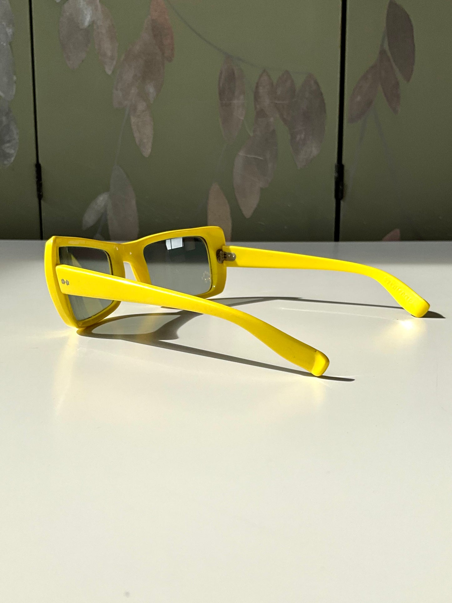 Vintage 1980s Samco Yellow Italian Rectangular Sunglasses 