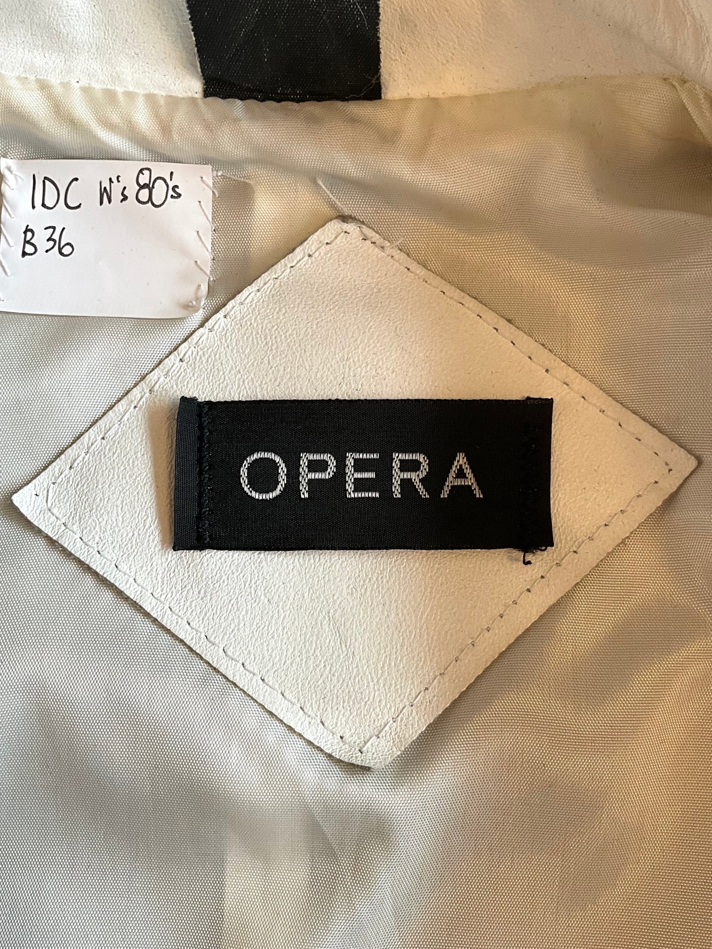 Vintage 1980s White Leather Bomber Jacket with Funnel Neck, Small 