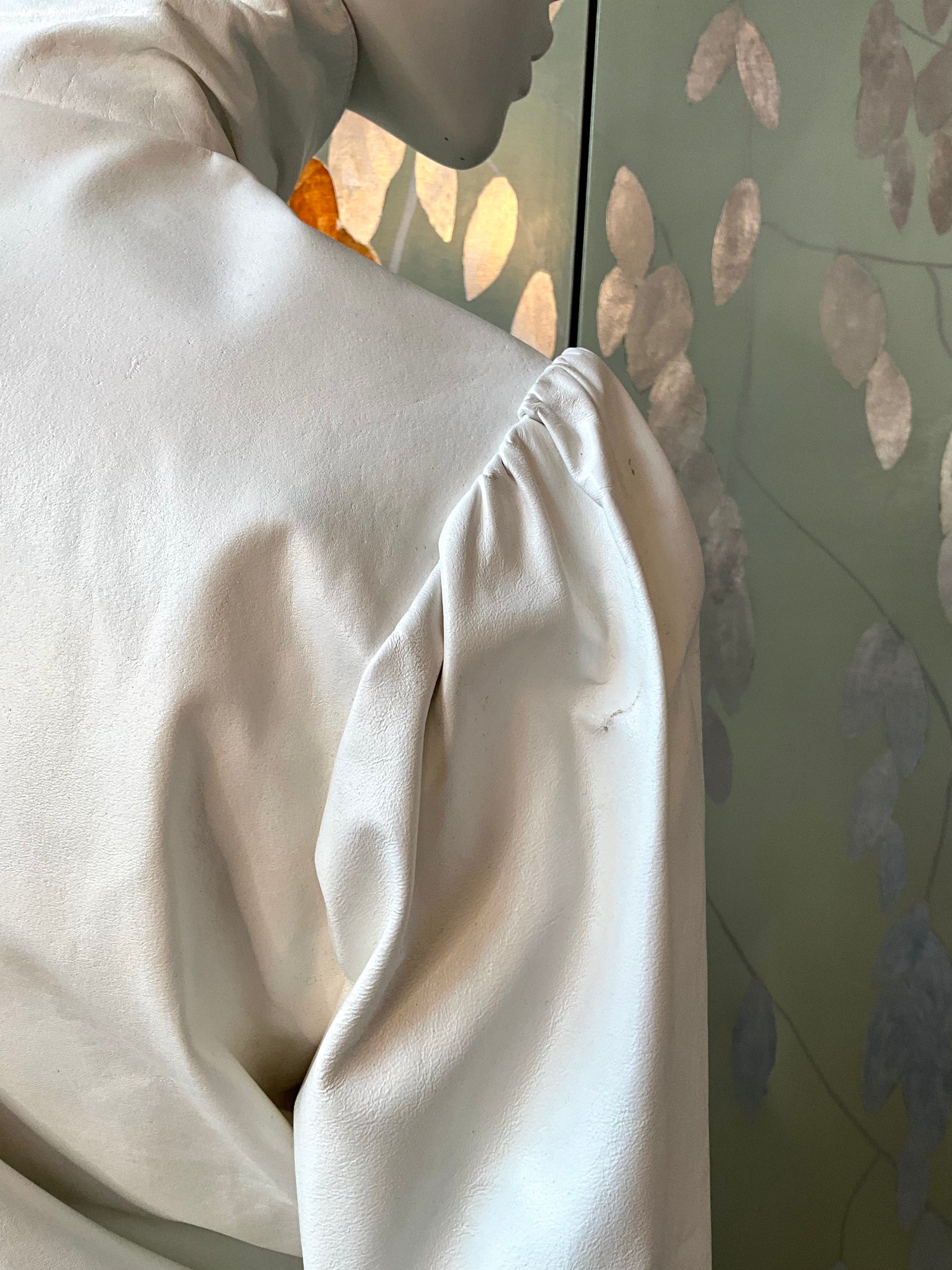 Vintage 1980s White Leather Bomber Jacket with Funnel Neck, Small 