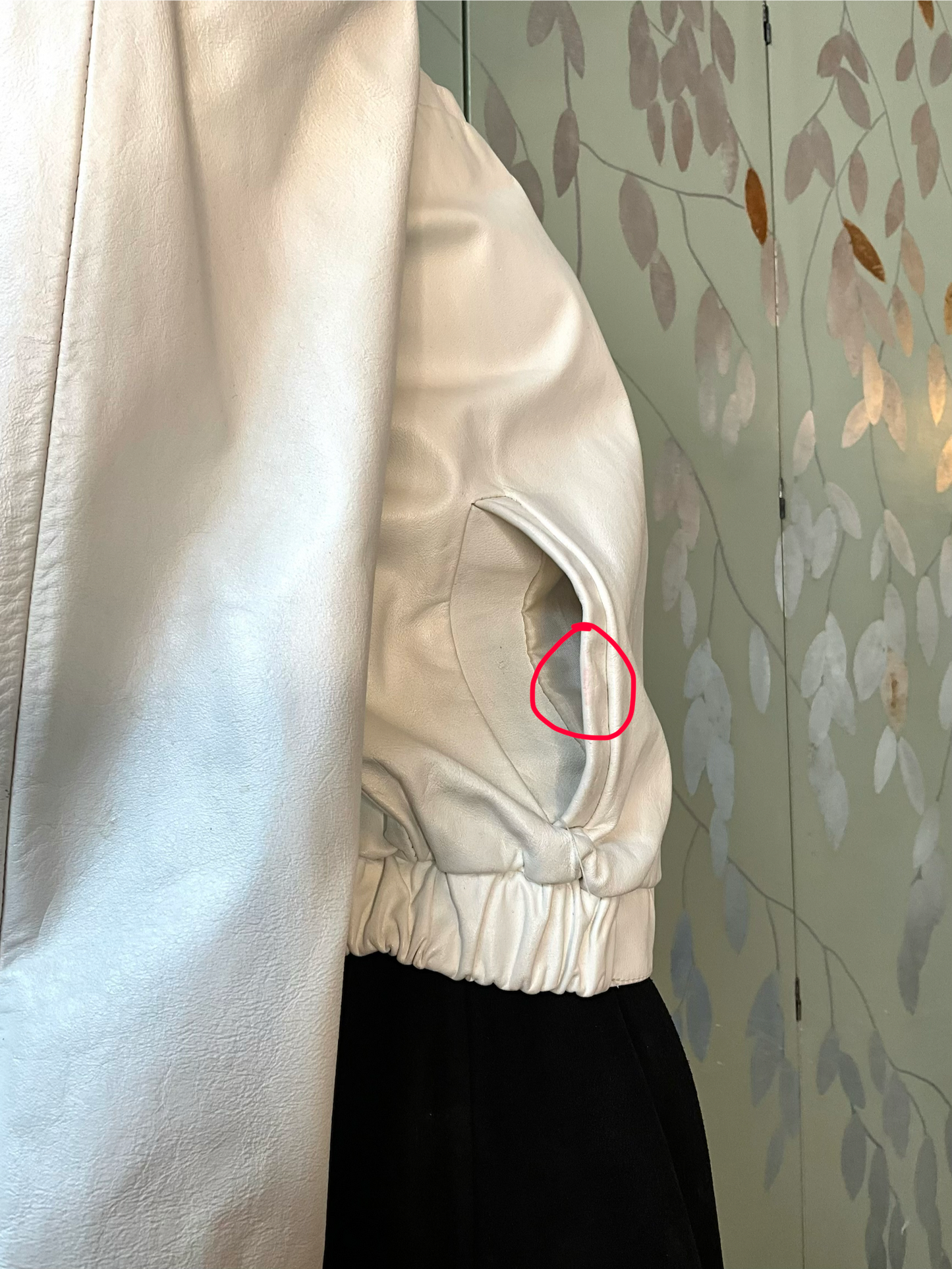 Vintage 1980s White Leather Bomber Jacket with Funnel Neck, Small 