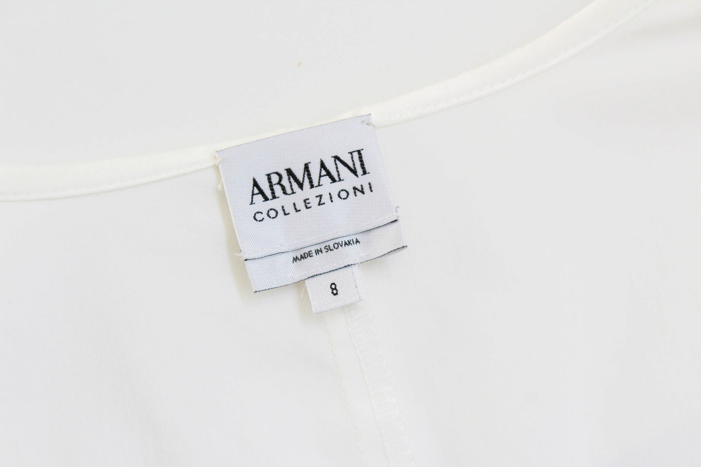 Vintage Armani shawl collar ruffled front white cotton blouse with deep neckline, long sleeves
