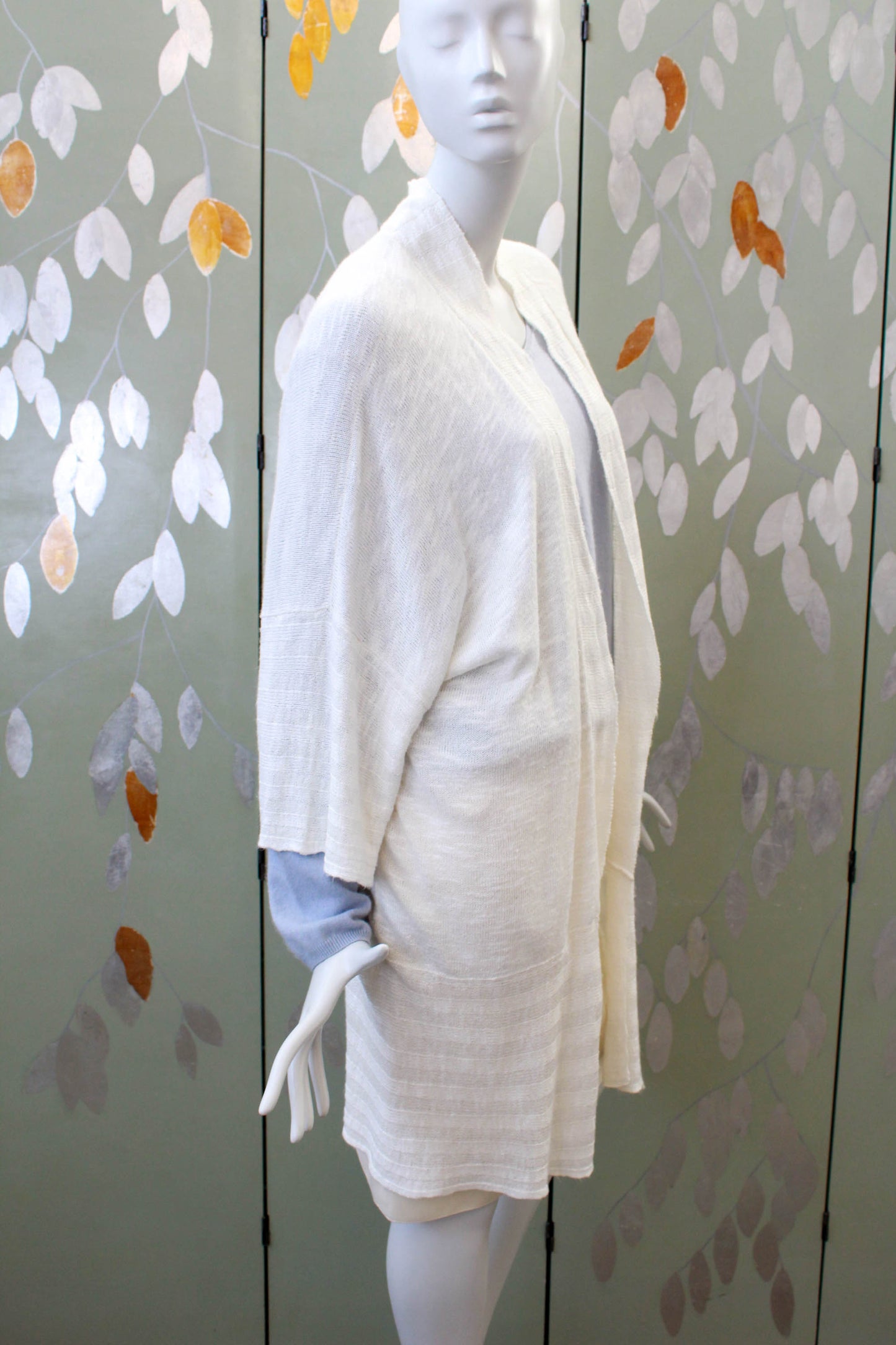 Eskandar hand loomed in Scotland white linen blend long cardigan 