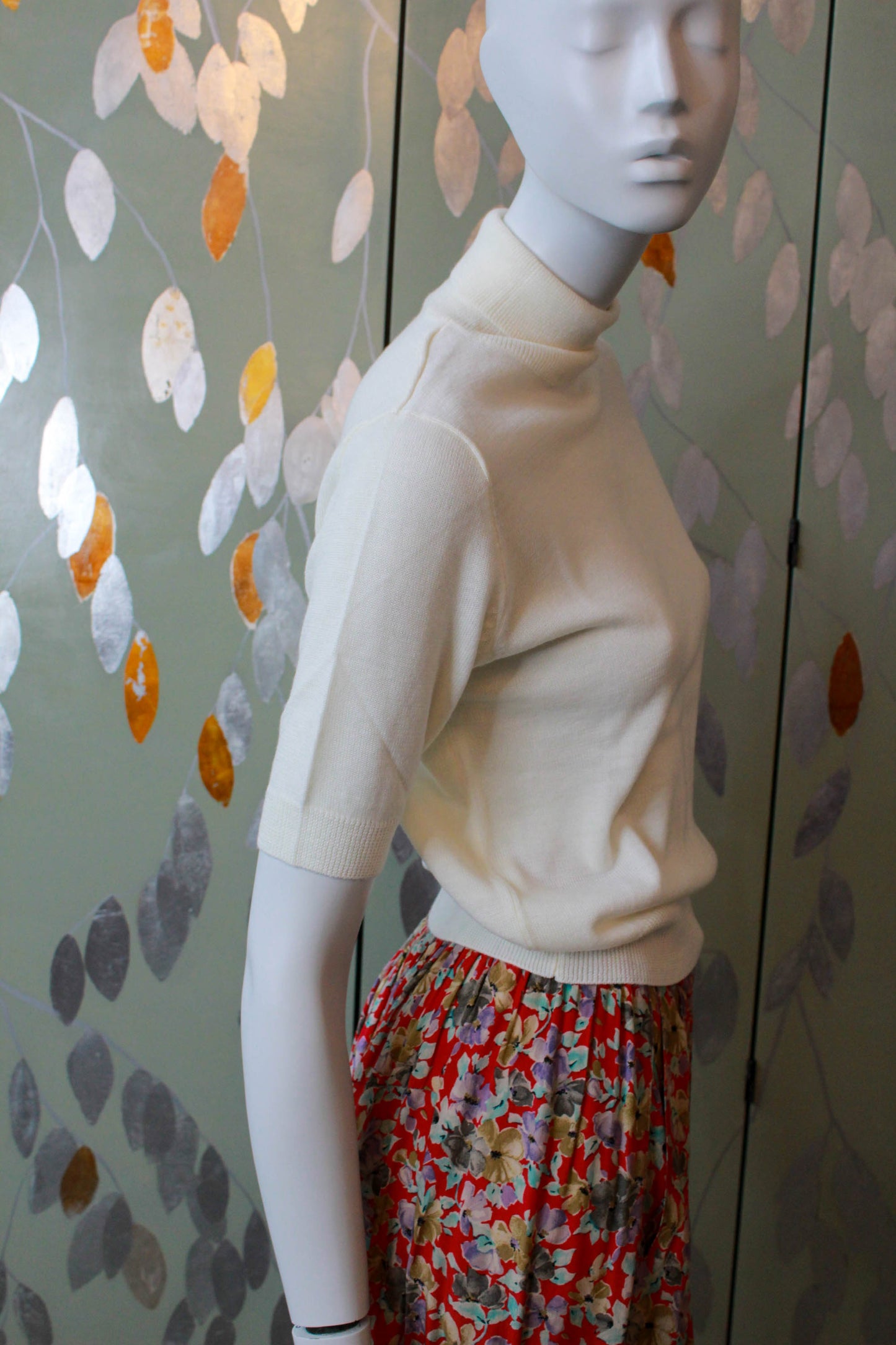 1980s White Knit Mock Neck, Small