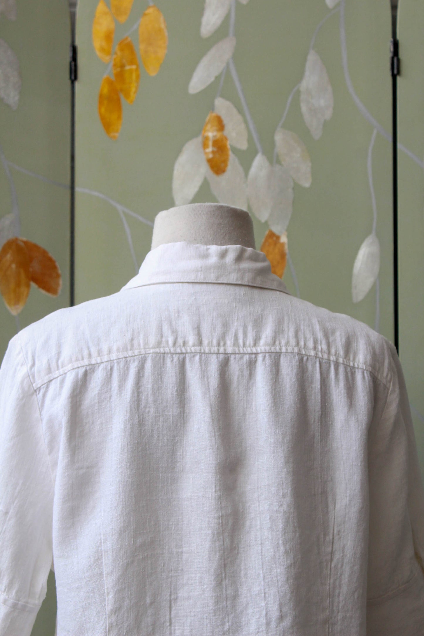 Vintage Plain White Linen Button Up Collared Blouse with Short Sleeves and buttoned cuffs by the Room