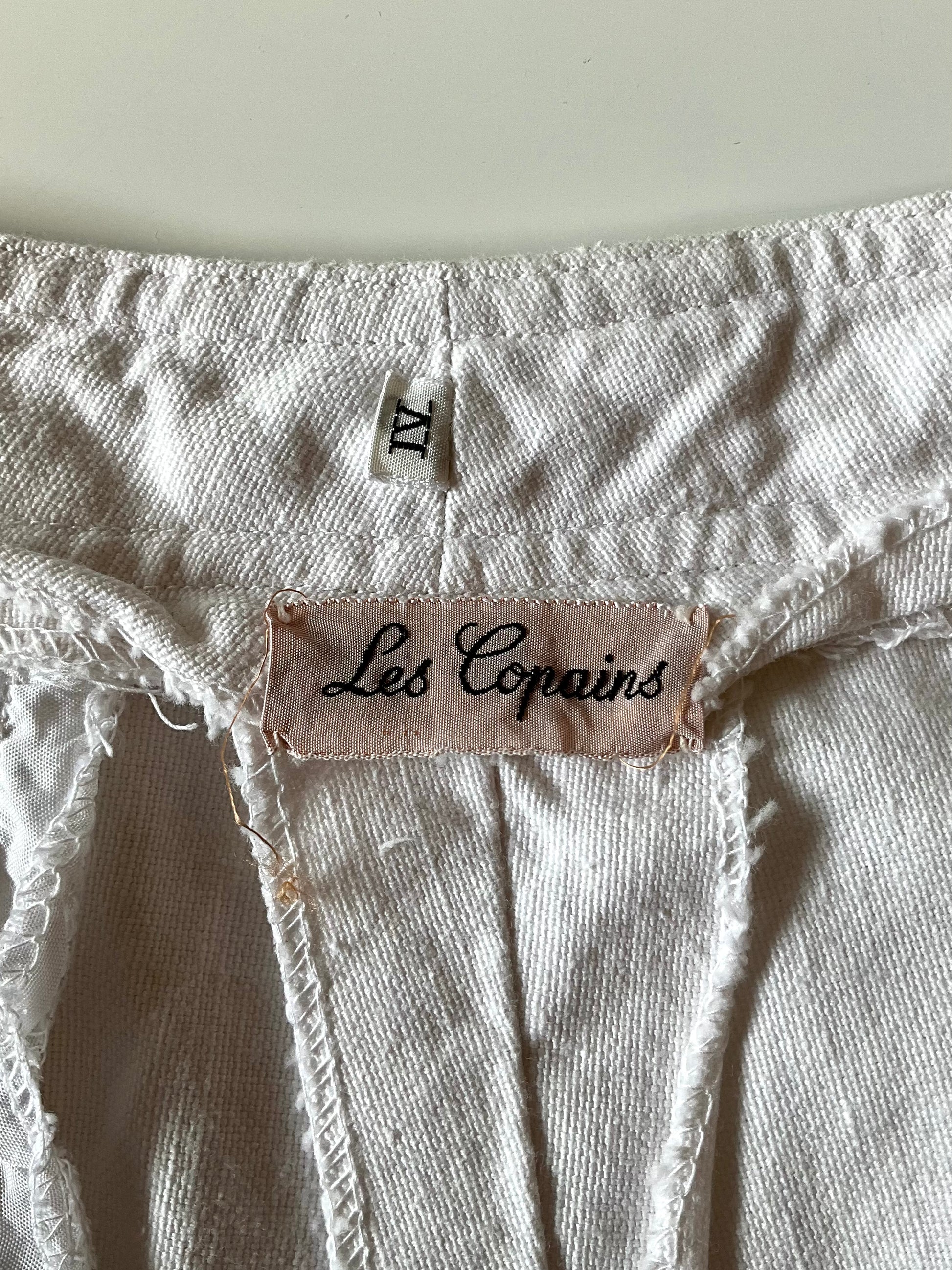 Vintage 1980s Les Copains White Cotton Straight Leg Embroidered Pants, W29