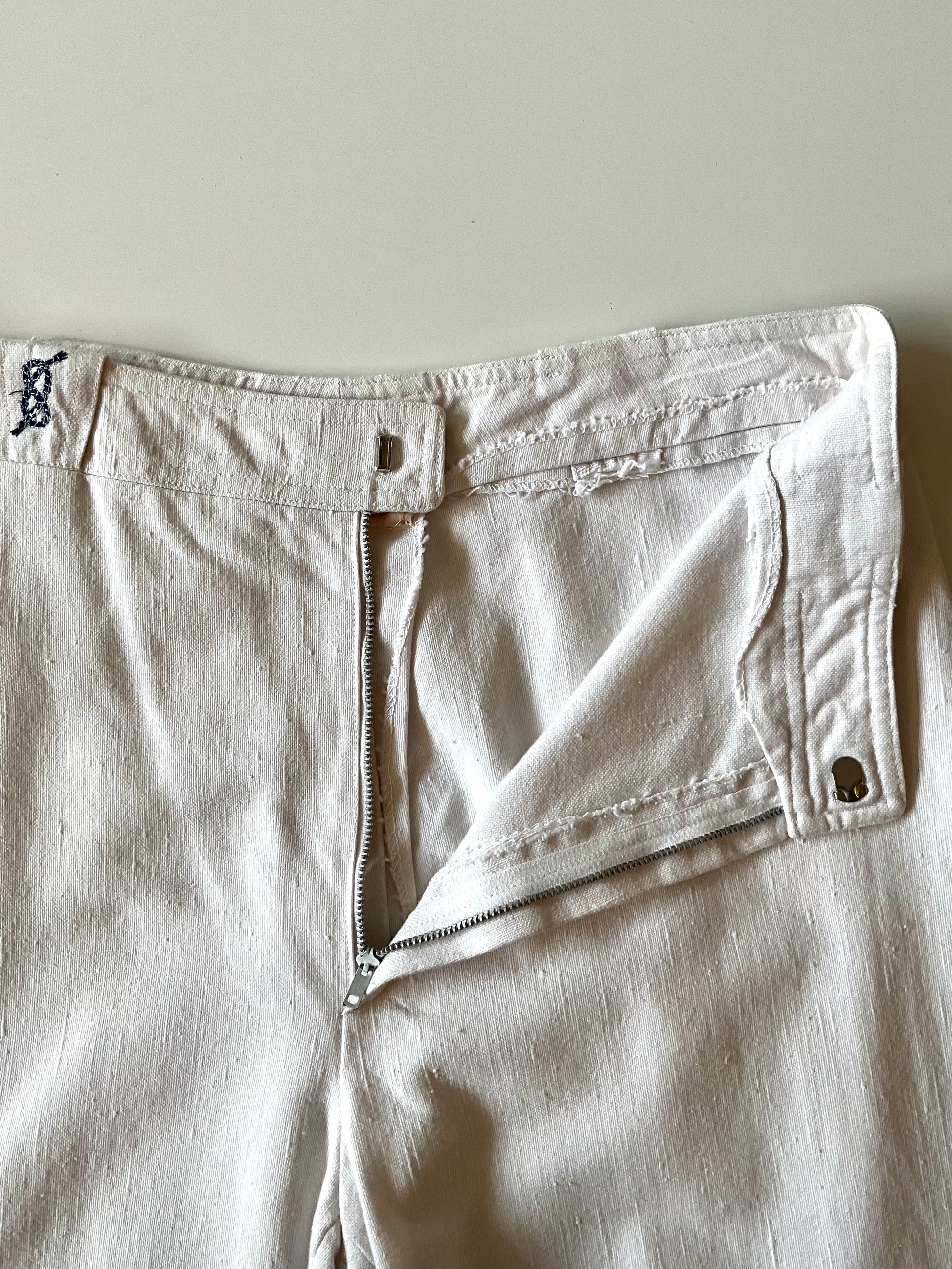 Vintage 1980s Les Copains White Cotton Straight Leg Embroidered Pants, W29