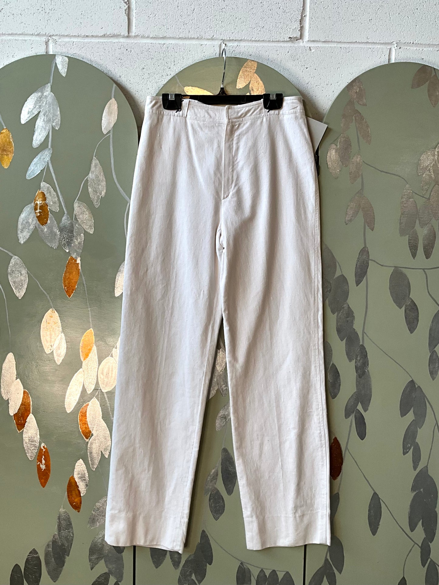 Vintage 1980s Les Copains White Cotton Straight Leg Embroidered Pants, W29
