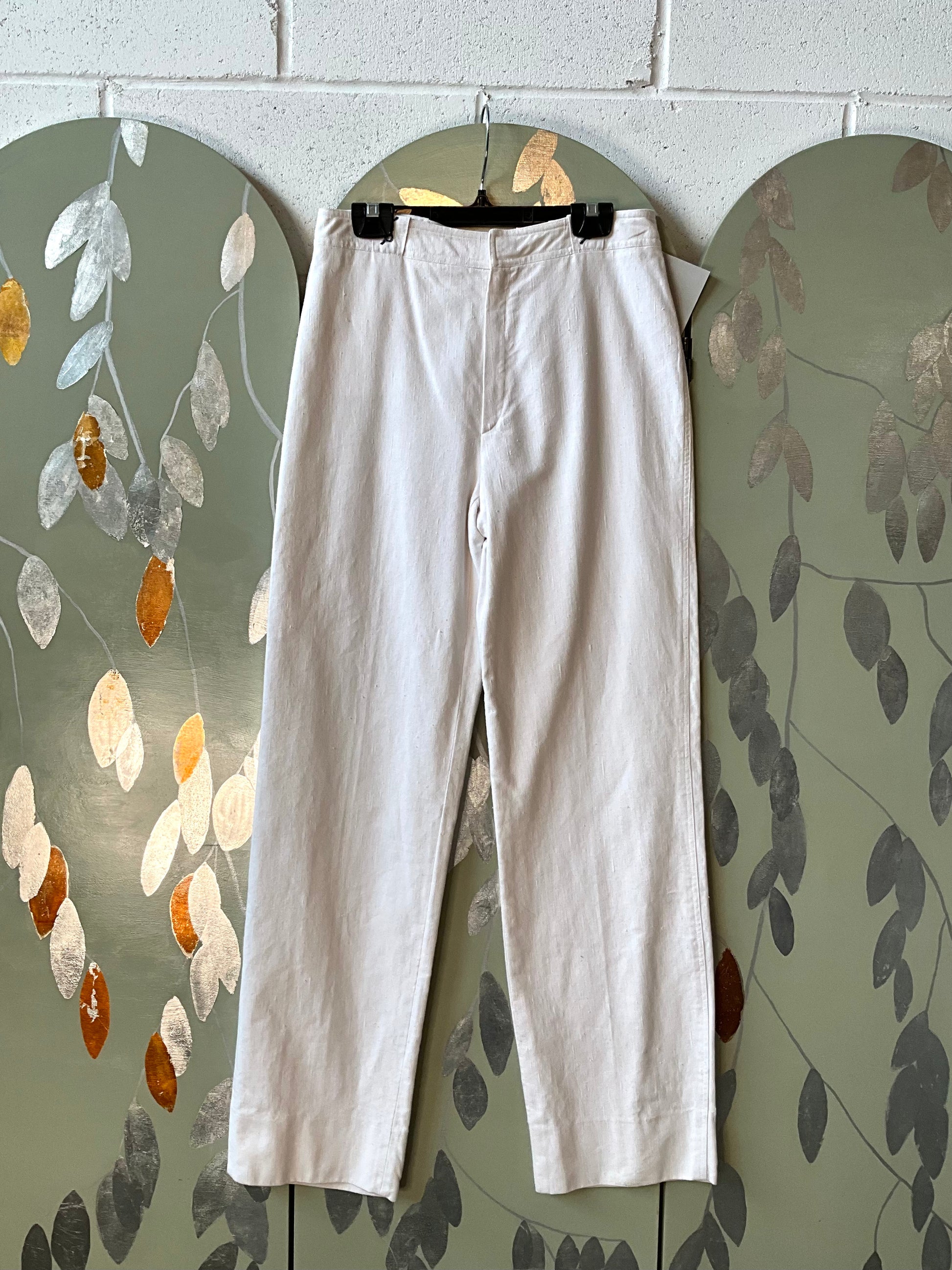 Vintage 1980s Les Copains White Cotton Straight Leg Embroidered Pants, W29