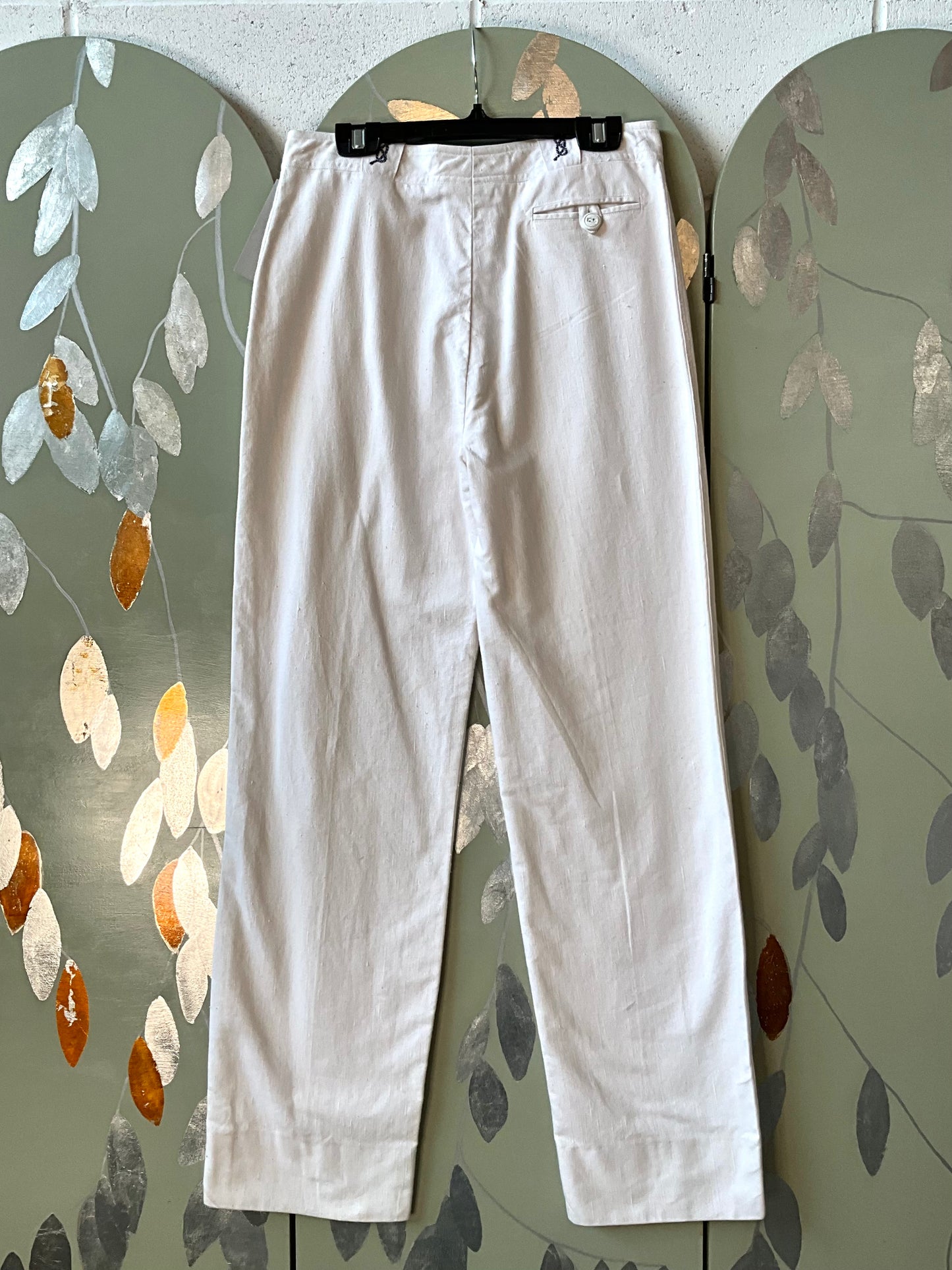 Vintage 1980s Les Copains White Cotton Straight Leg Embroidered Pants, W29