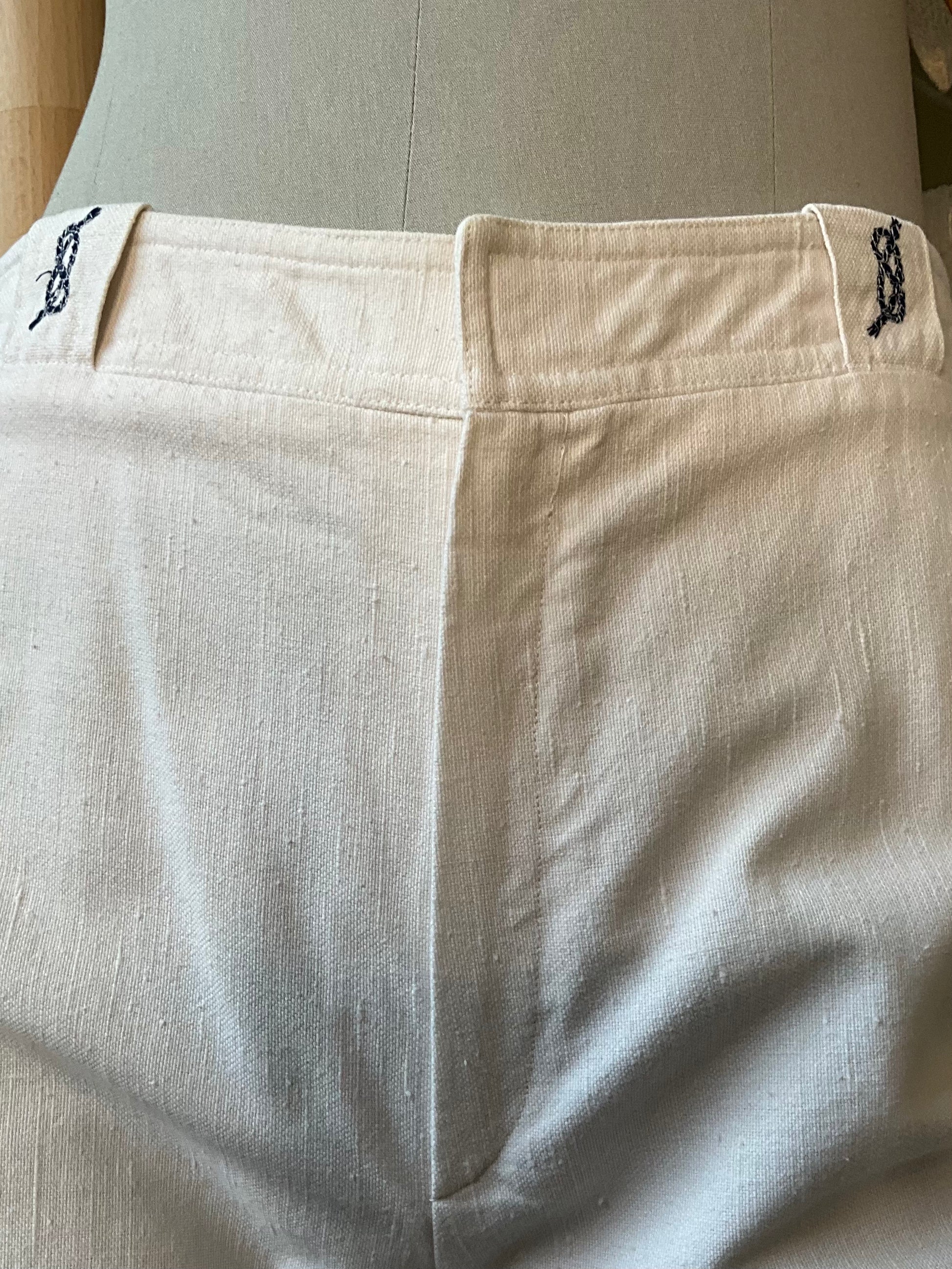 Vintage 1980s Les Copains White Cotton Straight Leg Embroidered Pants, W29