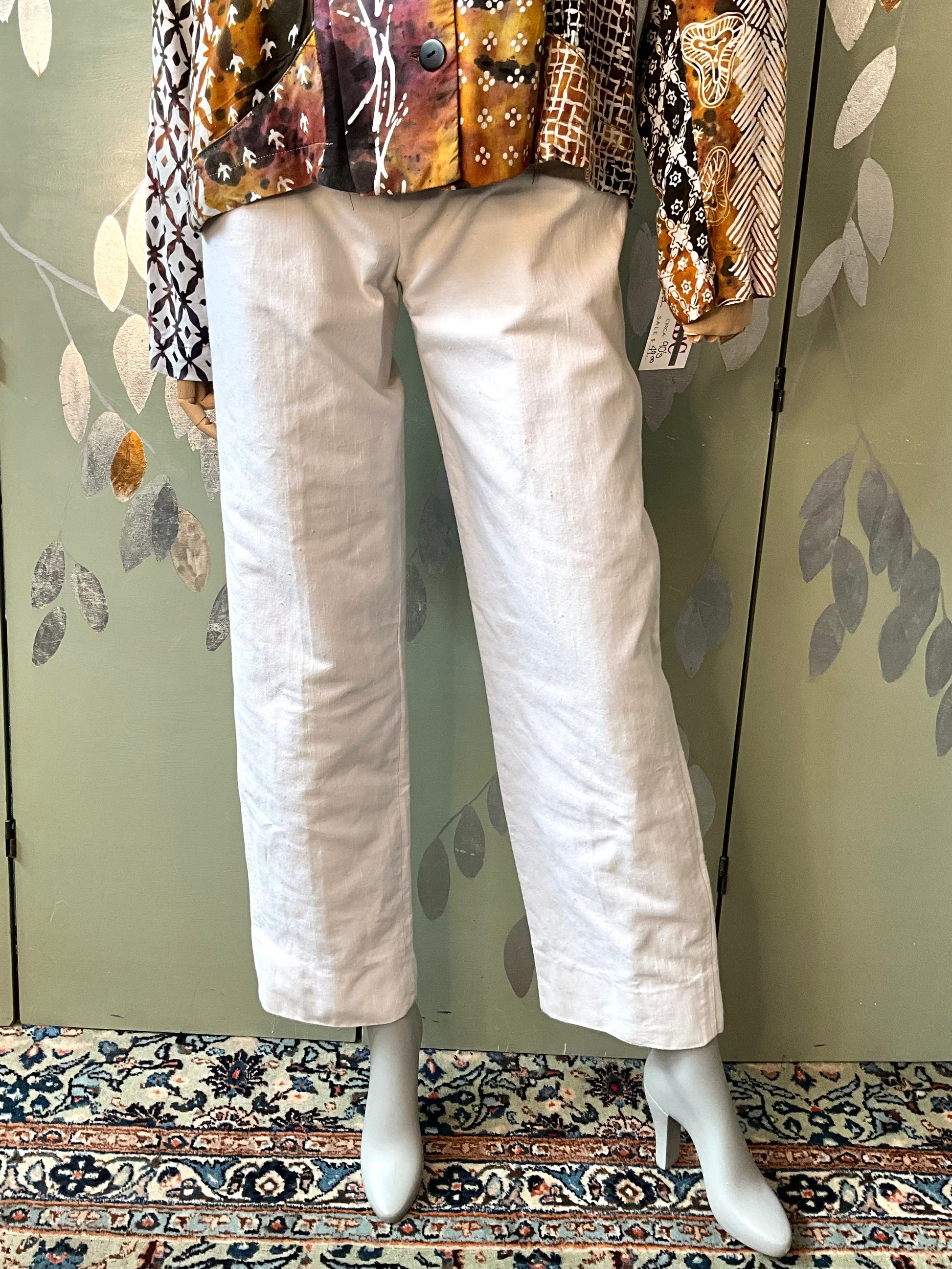 Vintage 1980s Les Copains White Cotton Straight Leg Embroidered Pants, W29