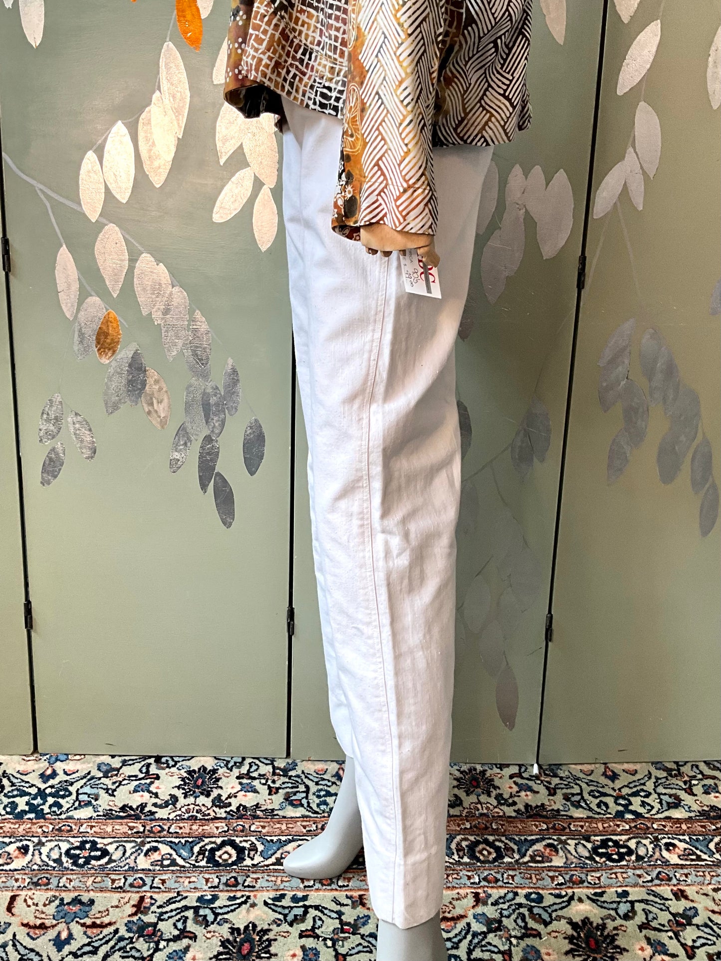 Vintage 1980s Les Copains White Cotton Straight Leg Embroidered Pants, W29