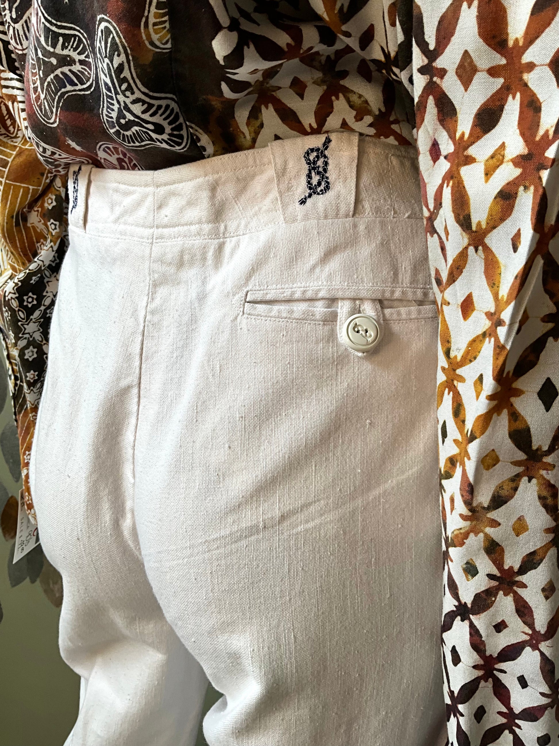 Vintage 1980s Les Copains White Cotton Straight Leg Embroidered Pants, W29