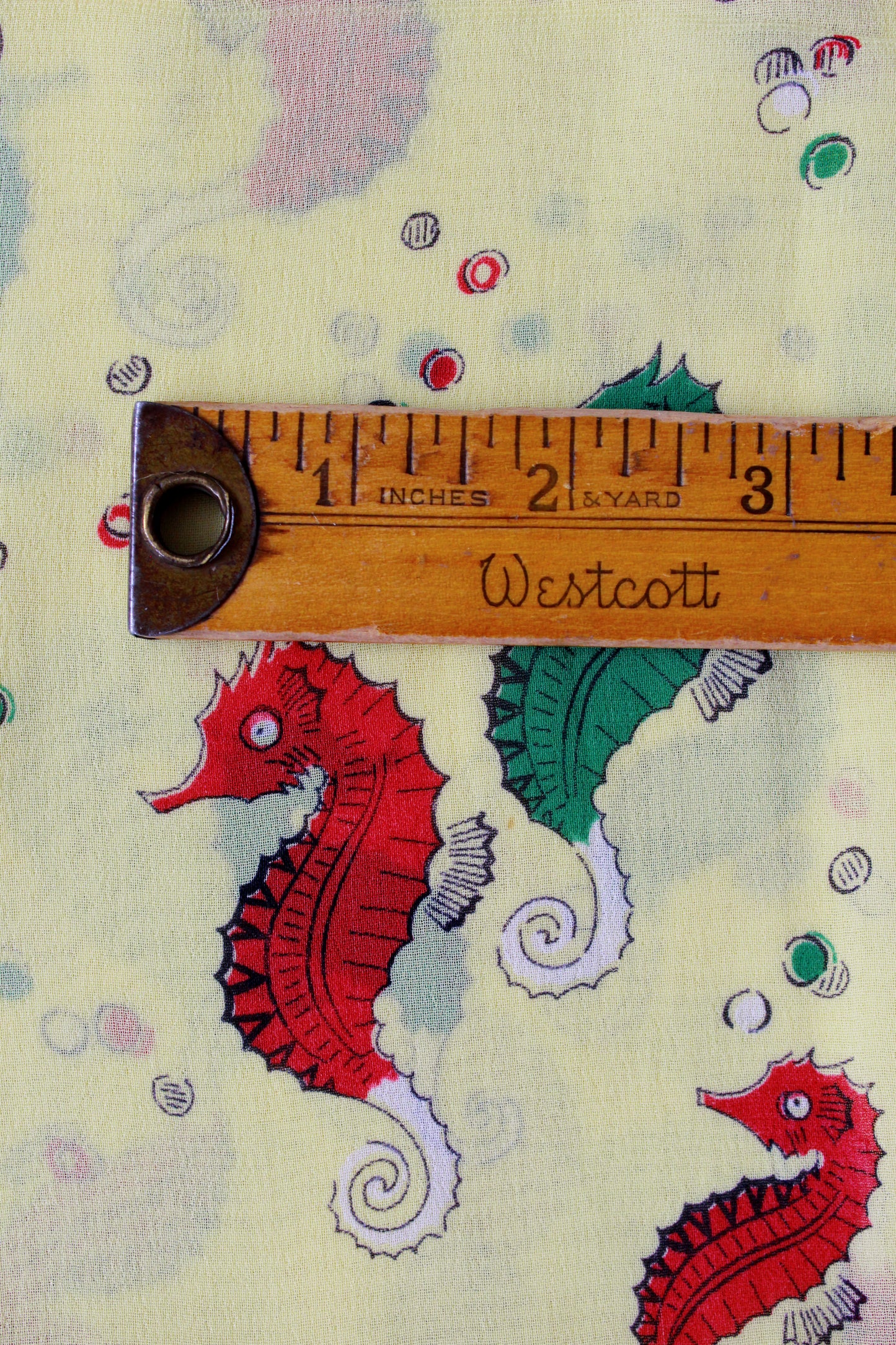 Vintage 1940s Rayon In Fun SeaHorse Pattern, 1.4 Yards