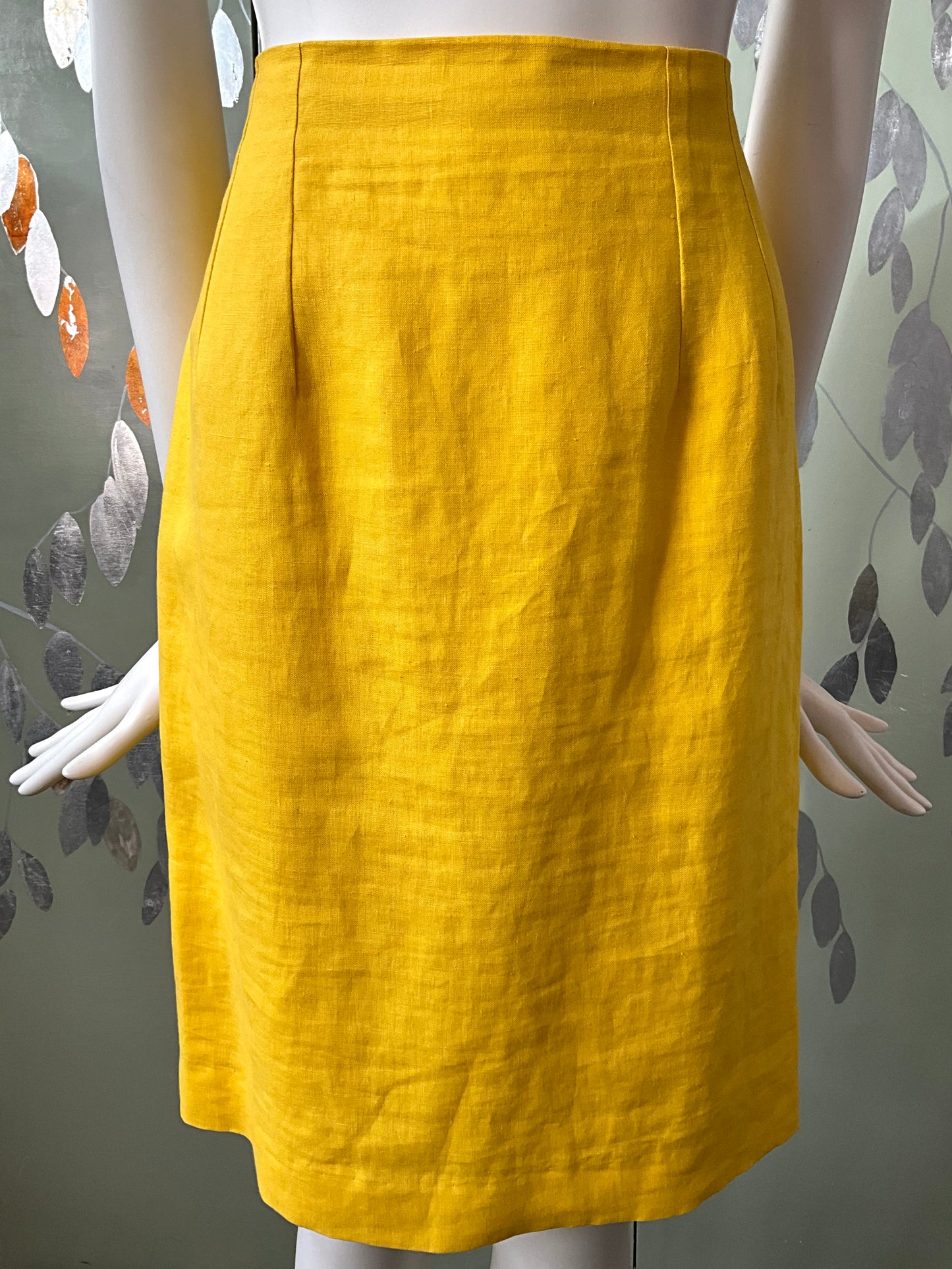 Vintage 1980s Canary Yellow Short Sleeve Linen Skirt Suit, Medium