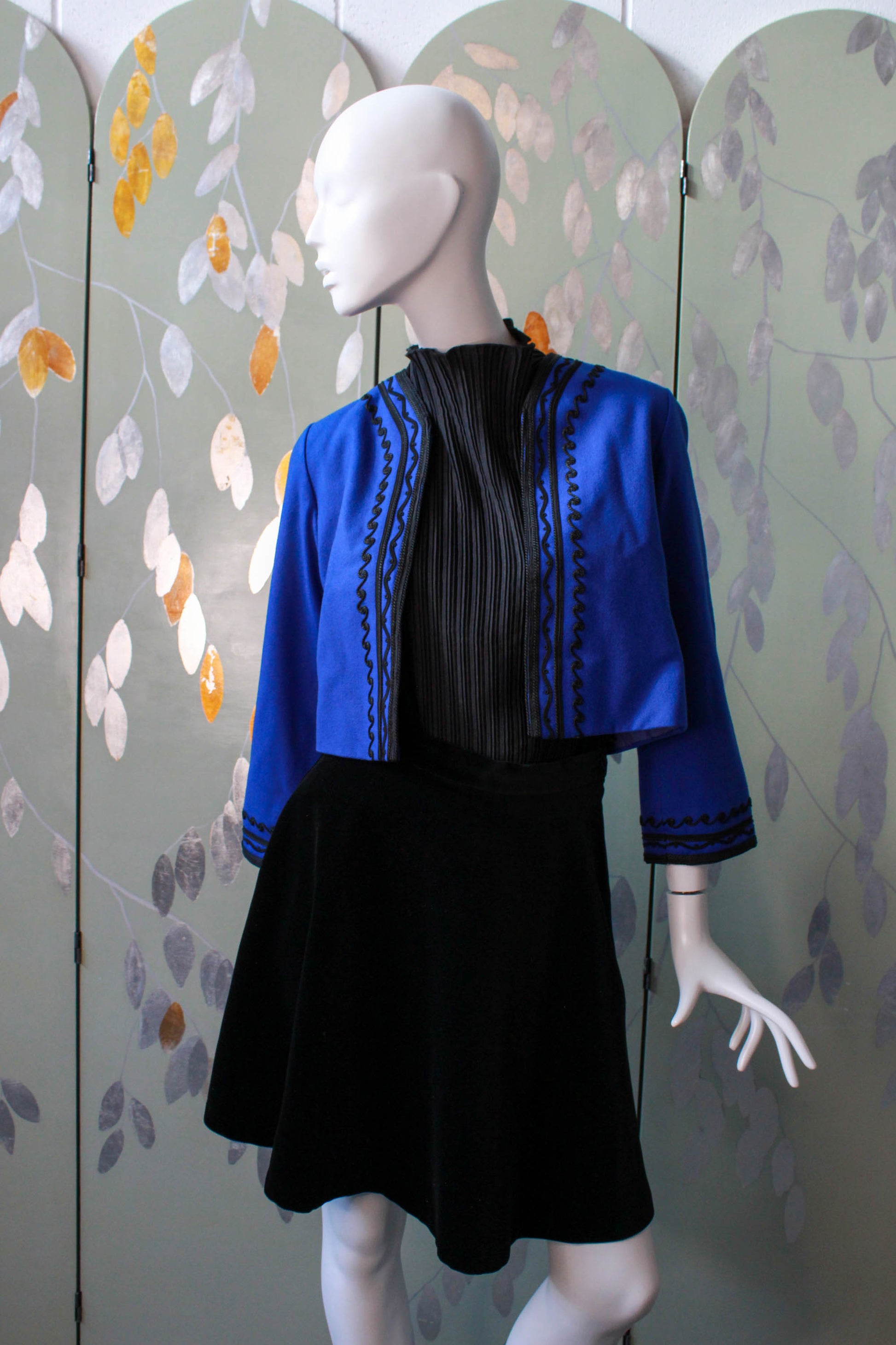 Vintage 1980s Yves Saint Laurent Blue Bolero with Soutache Detail