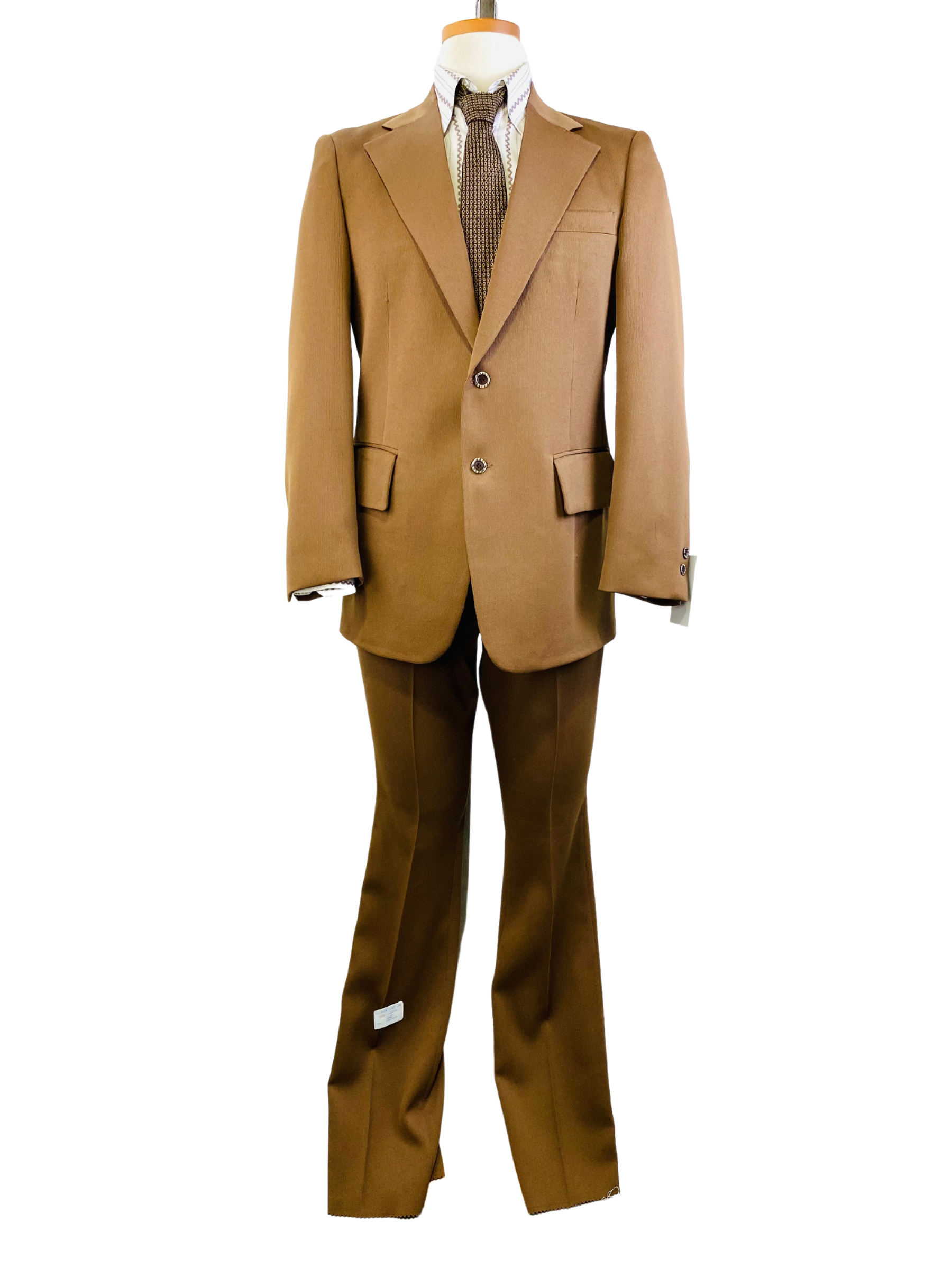 1970s Vintage Deadstock Men's Suit, Brown Solid 2-Piece Poly-Twill Suit, Prestige Clothes, NOS