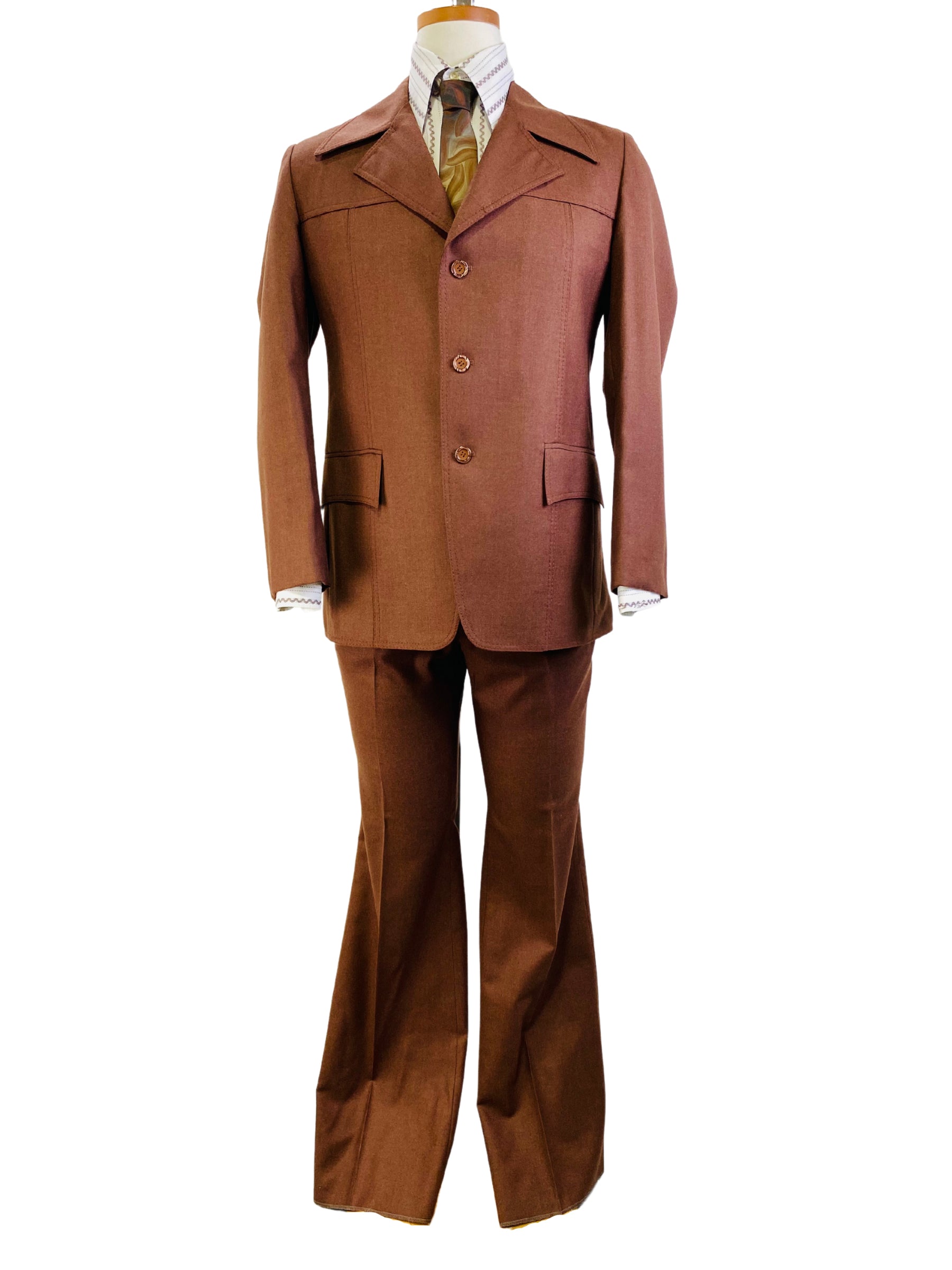 1970s Vintage Deadstock Men's Suit, Brown Wool 3-Piece Suit, Kent Tailoring, NOS