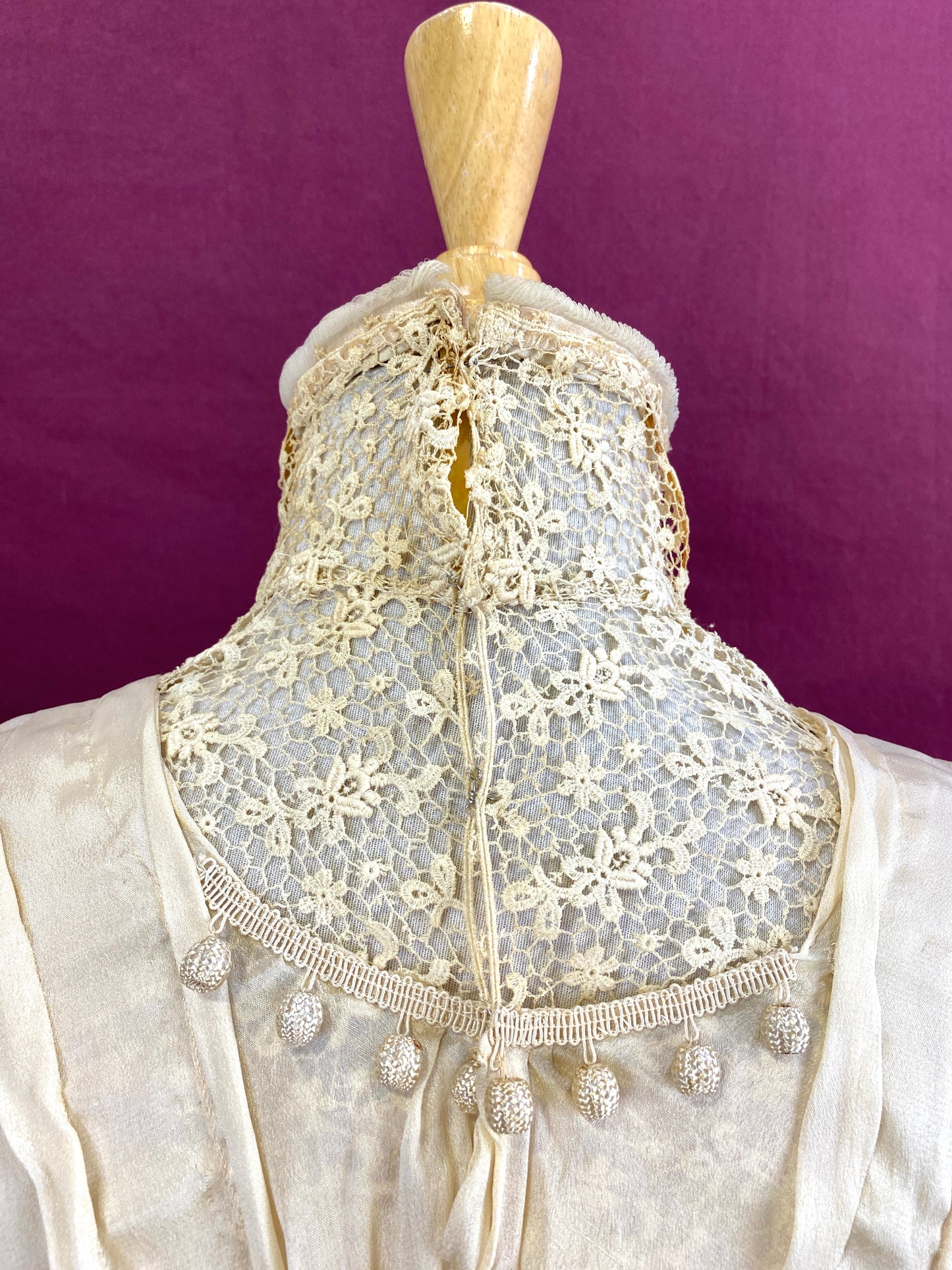 Antique Edwardian 1910s Cream Silk Chiffon & Crochet Dress, XXS