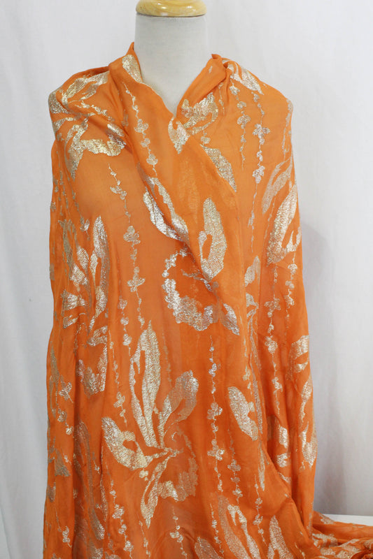 1920s silk lamé orange silver floral fabric art deco vintage sewing fabric