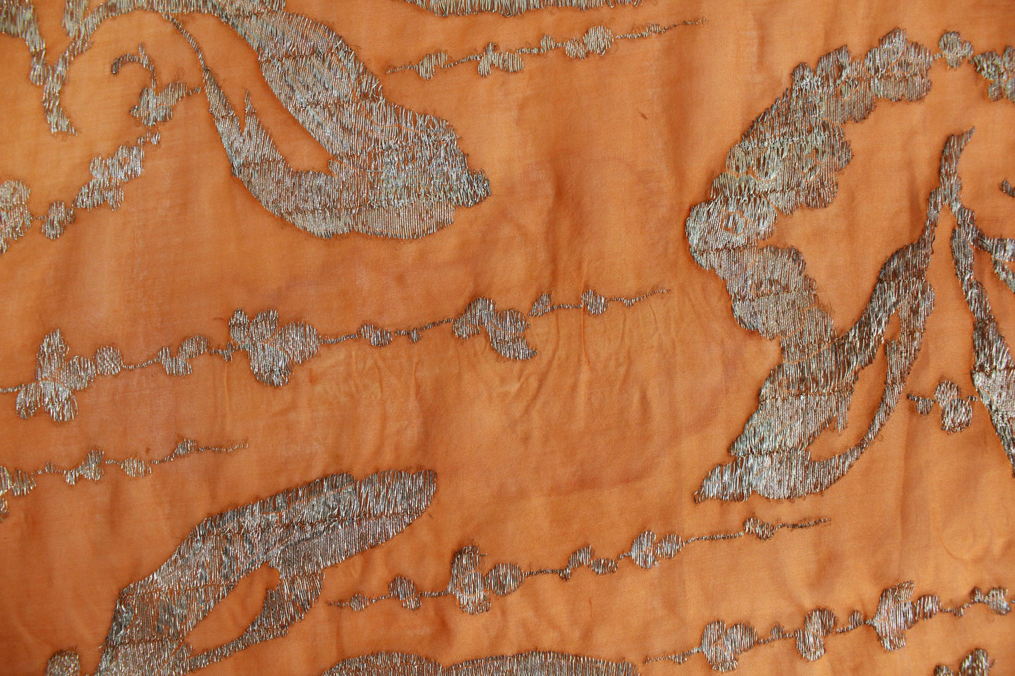 1920s Orange Silver Silk Lamé Sewing Fabric, 7 Yards