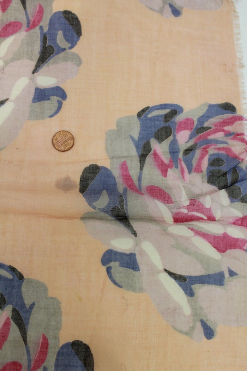 1920s Peony Print Pink Cotton Voile Fabric, 3.3 Yards