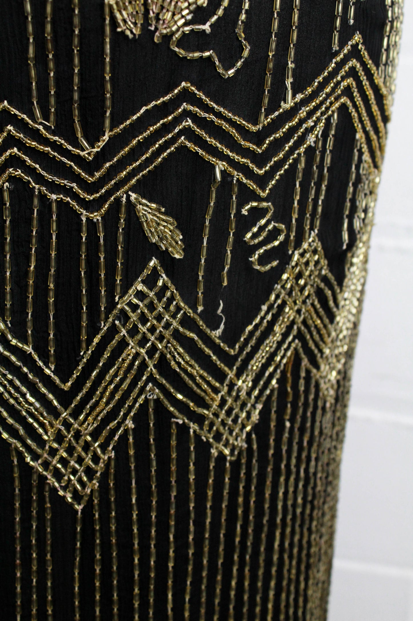 Vintage 1920s Cocktail Dress, Black Silk Chiffon with Gold Beadwork