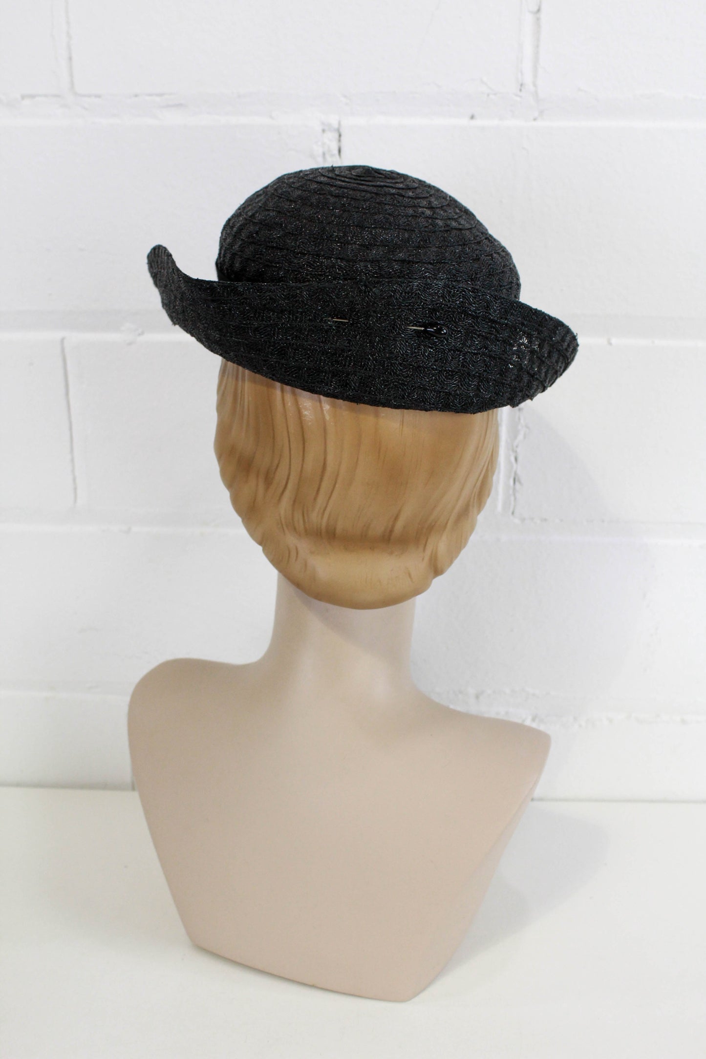 1930s woolworth black straw hat art deco womens hat