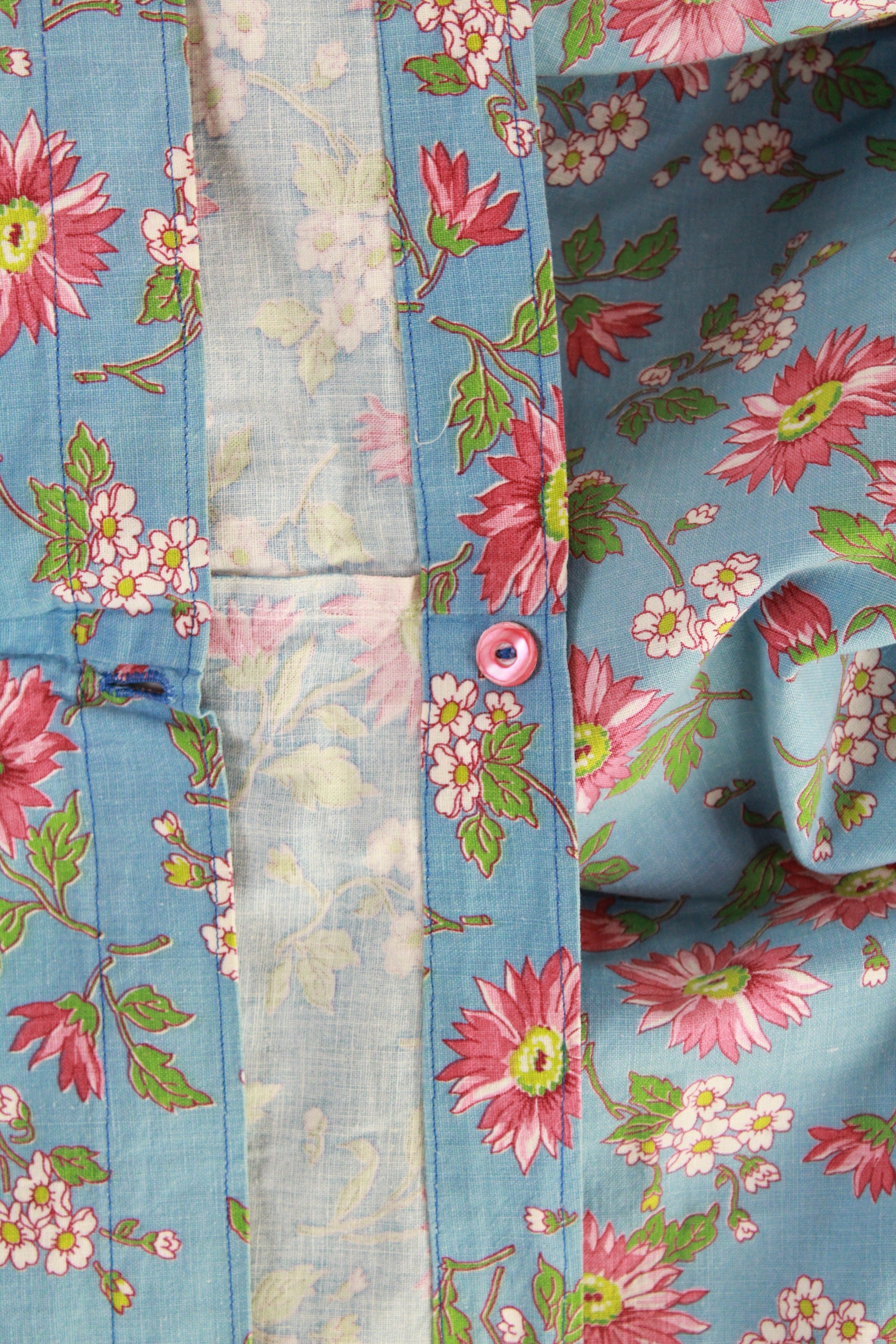 1940s Pink and Blue Floral Print Duvet Cover, 71