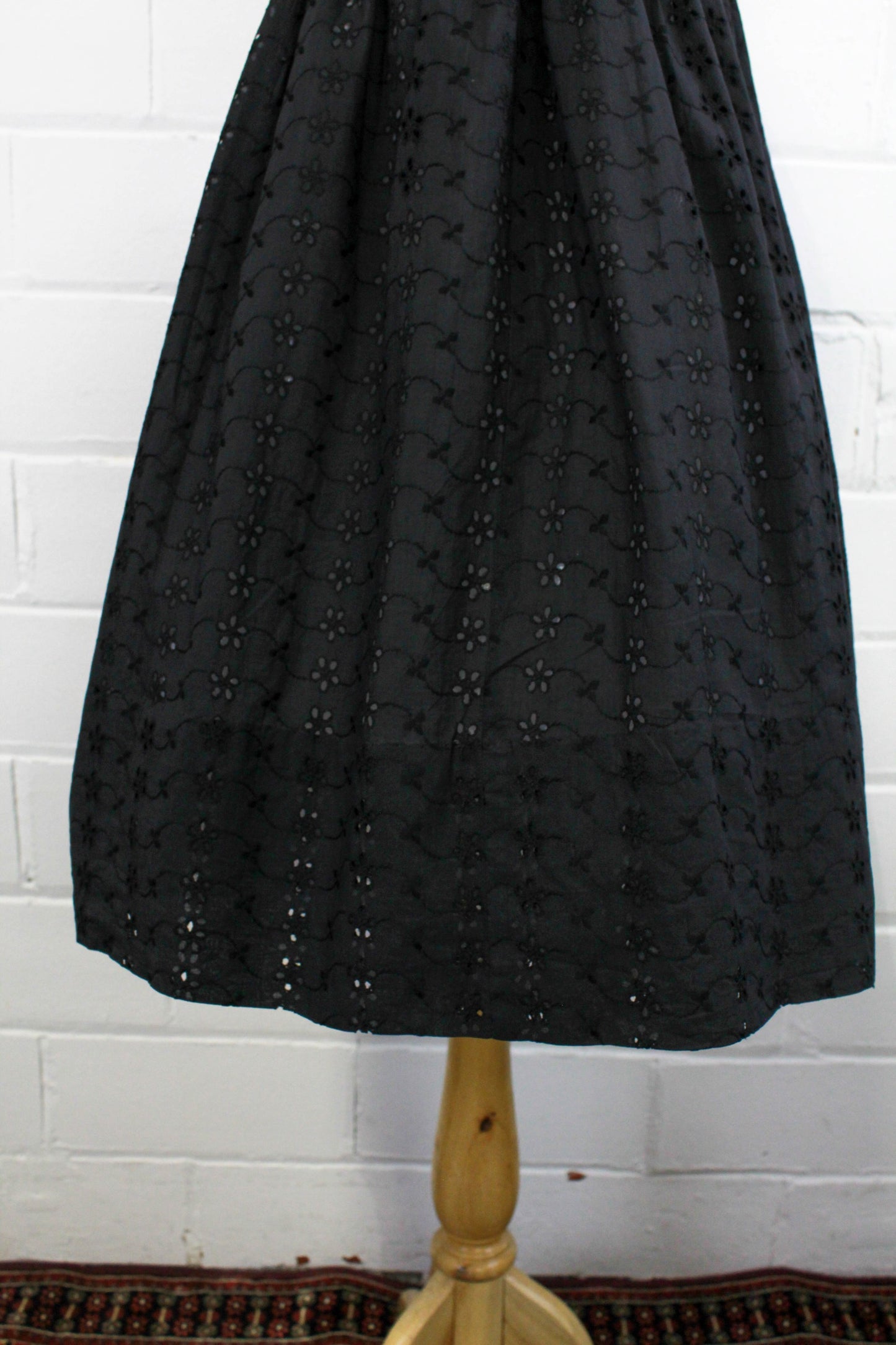 1950s Black Eyelet Floral Dress, Small