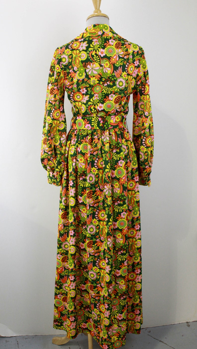 1970s green floral maxi wide collar dress vintage retro 