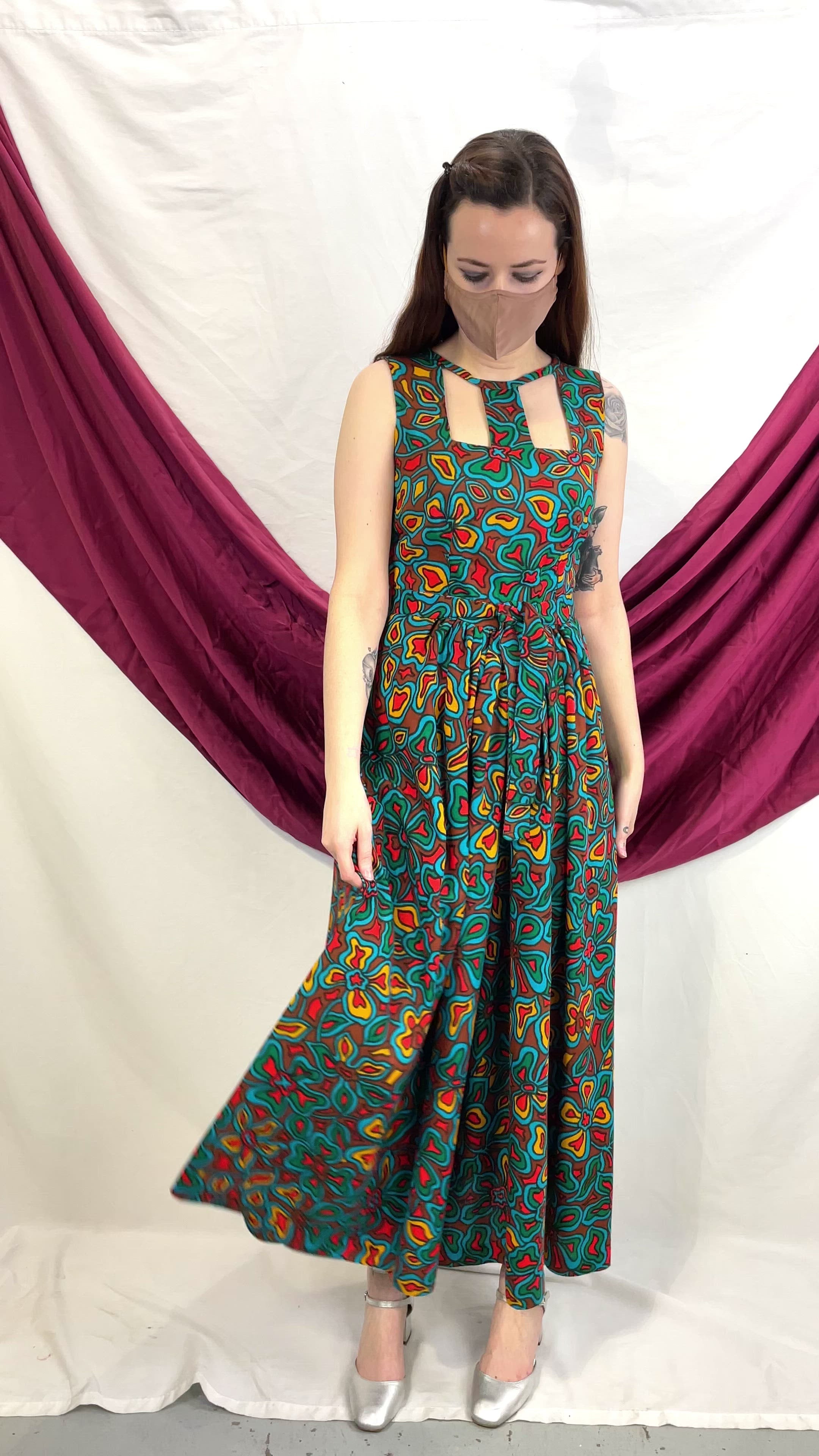 Vintage 1970s Psychedelic Abstract Print Palazzo Jumpsuit, Small