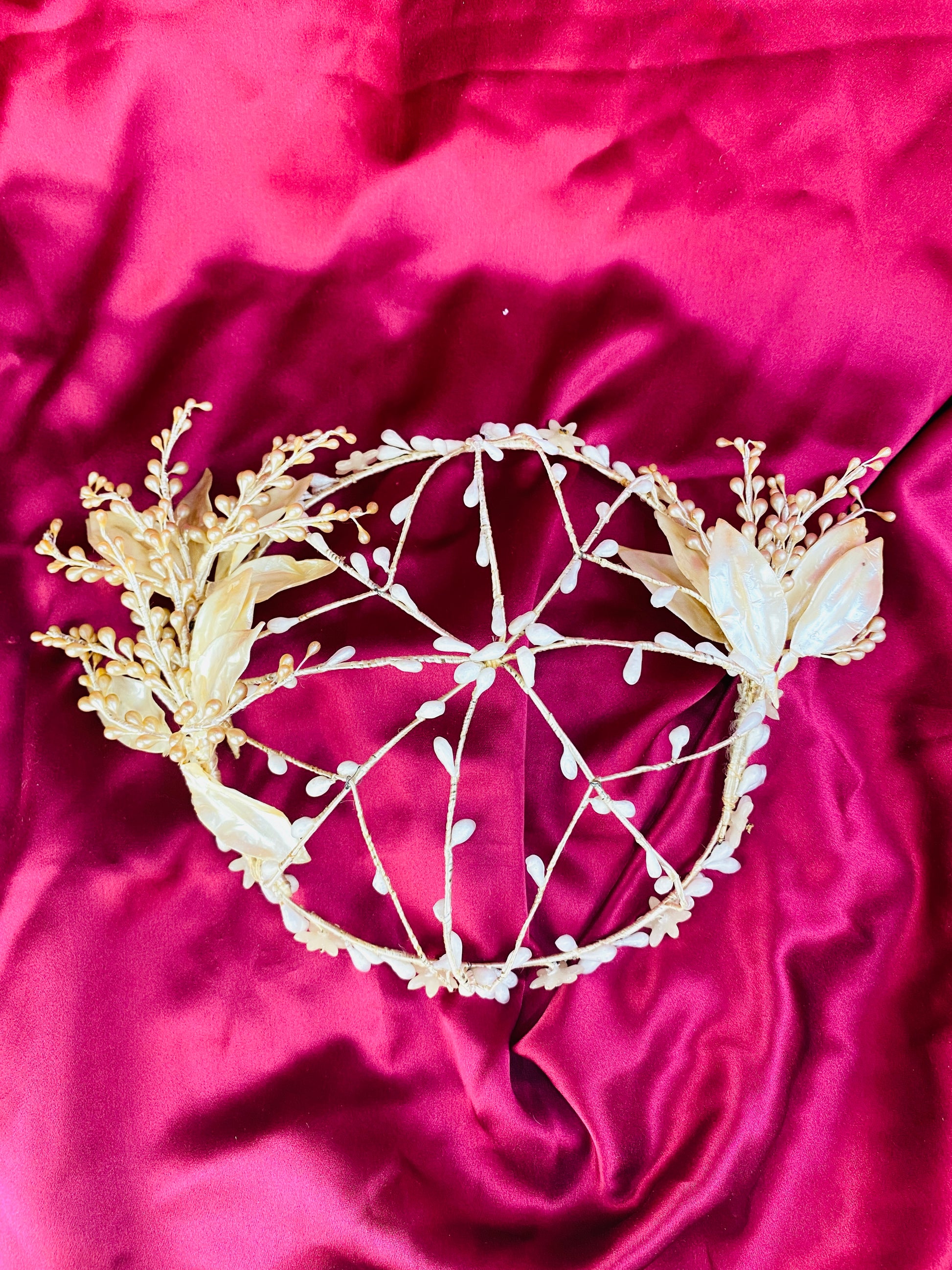 Vintage 20s/30s Ivory Pearl Droplet & Leaf Bridal Crown/ Headpiece