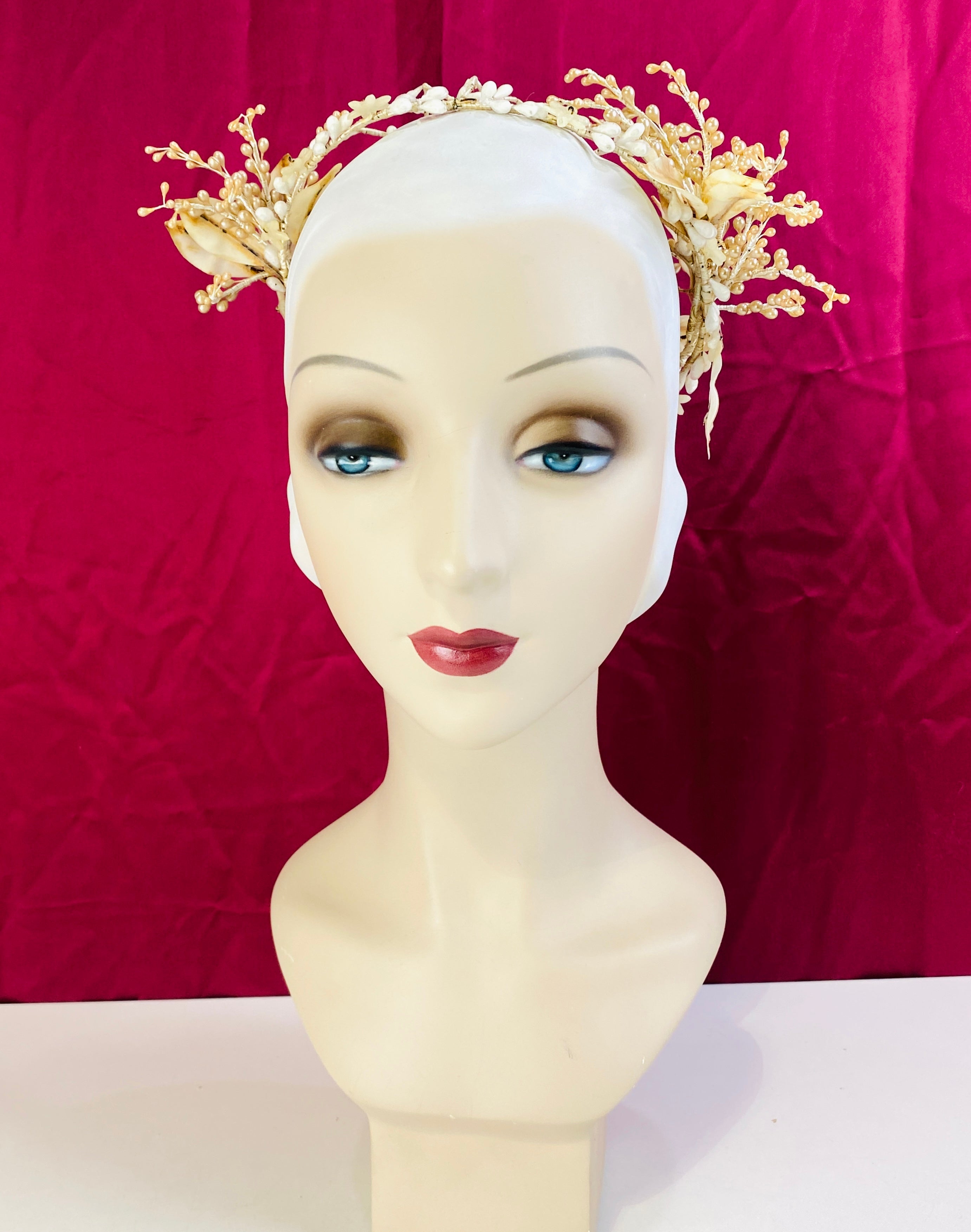 Vintage 20s/30s Ivory Pearl Droplet & Leaf Bridal Crown