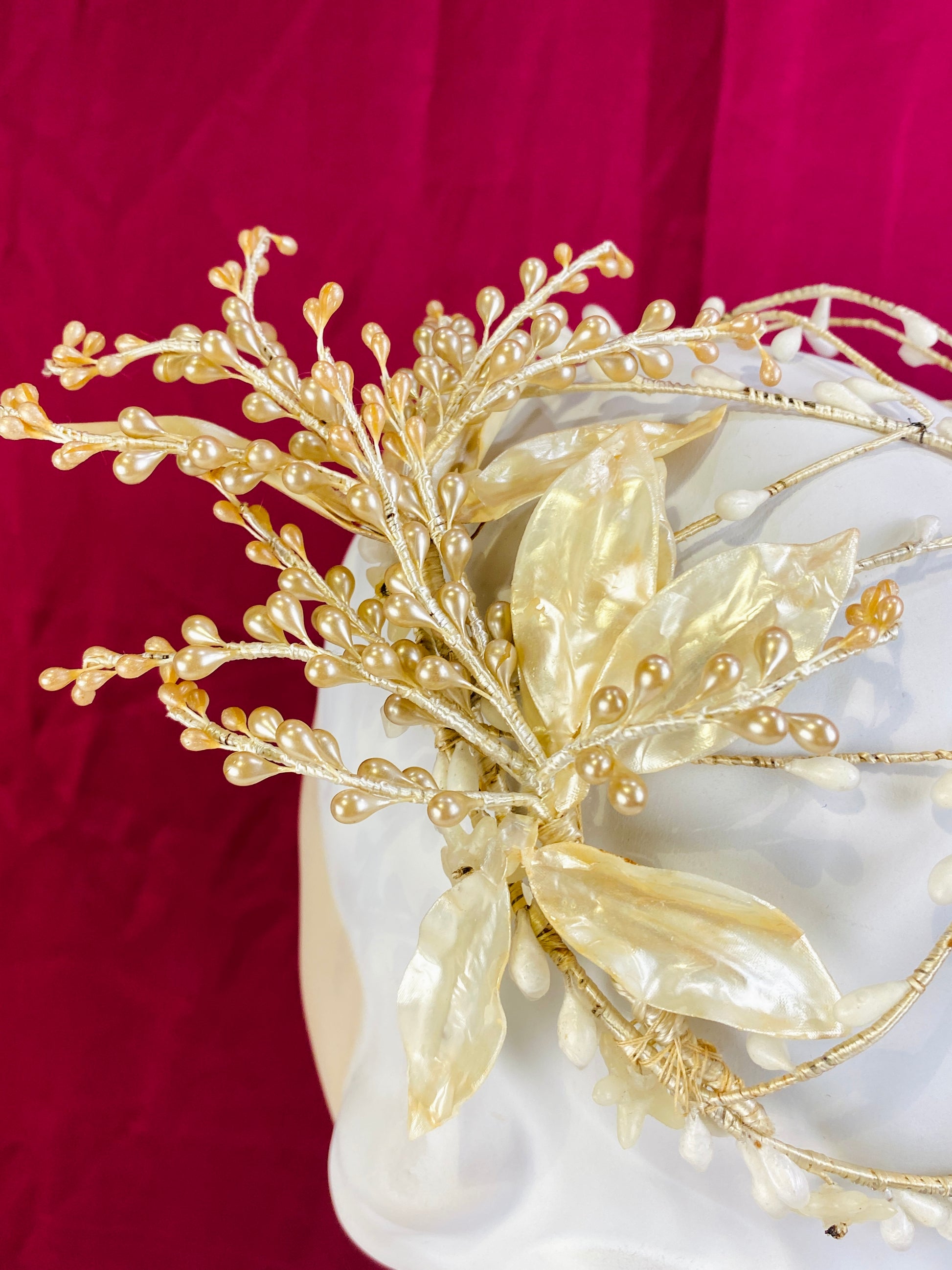 Vintage 20s/30s Ivory Pearl Droplet & Leaf Bridal Crown/ Headpiece