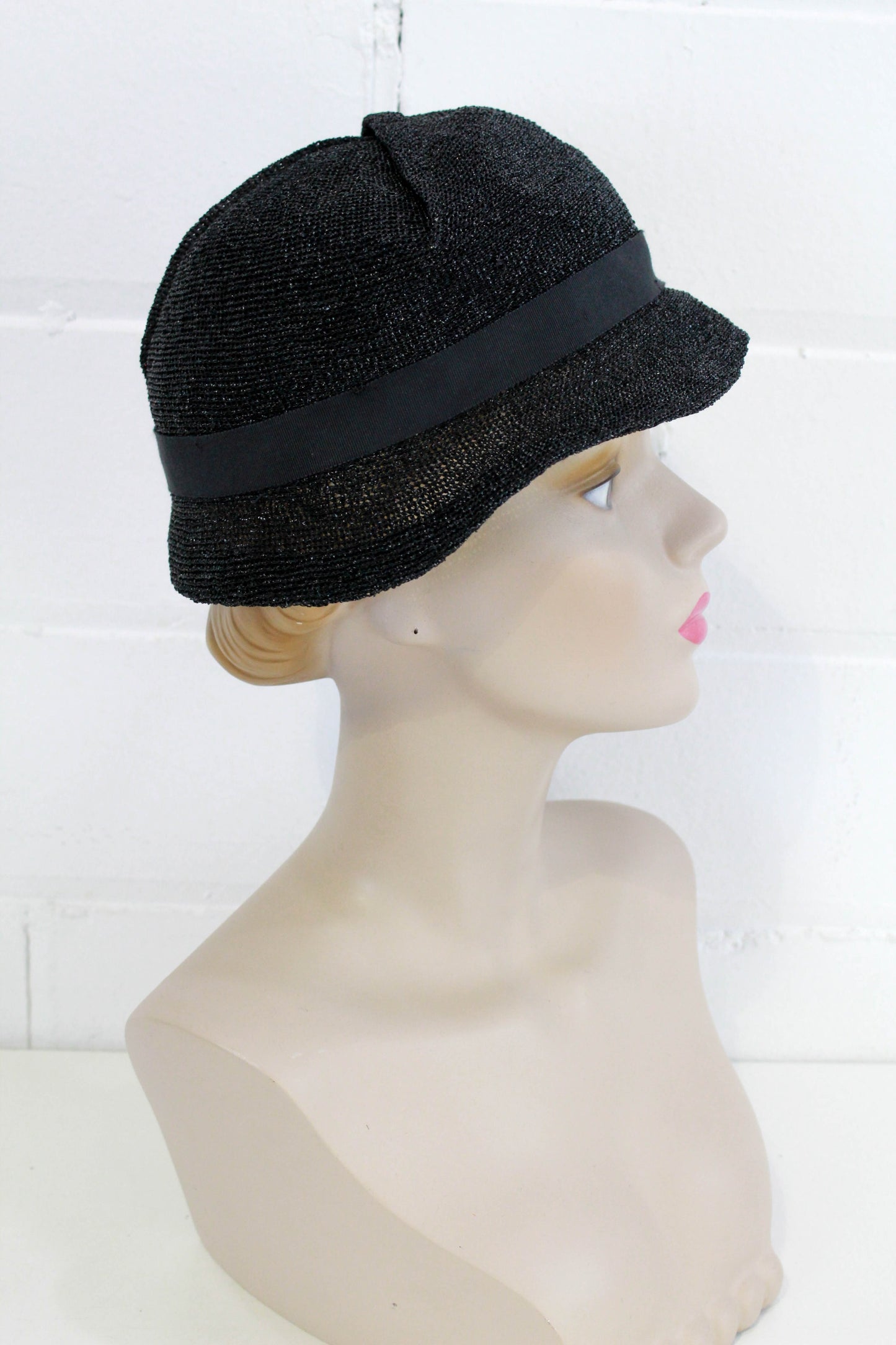 1930s art deco black horsehair hat vintage womens hat