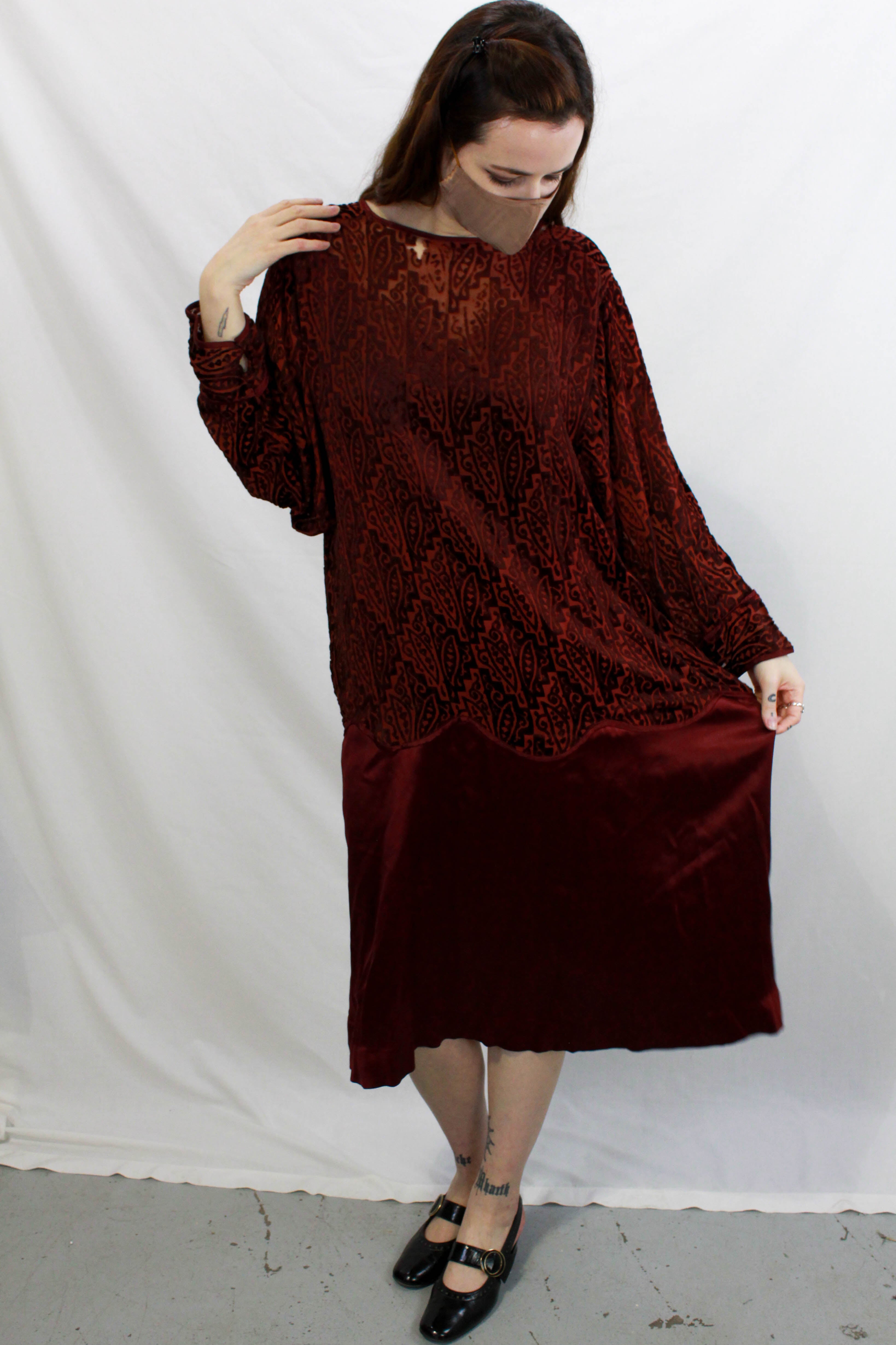 Burgundy crushed 2024 velvet dress