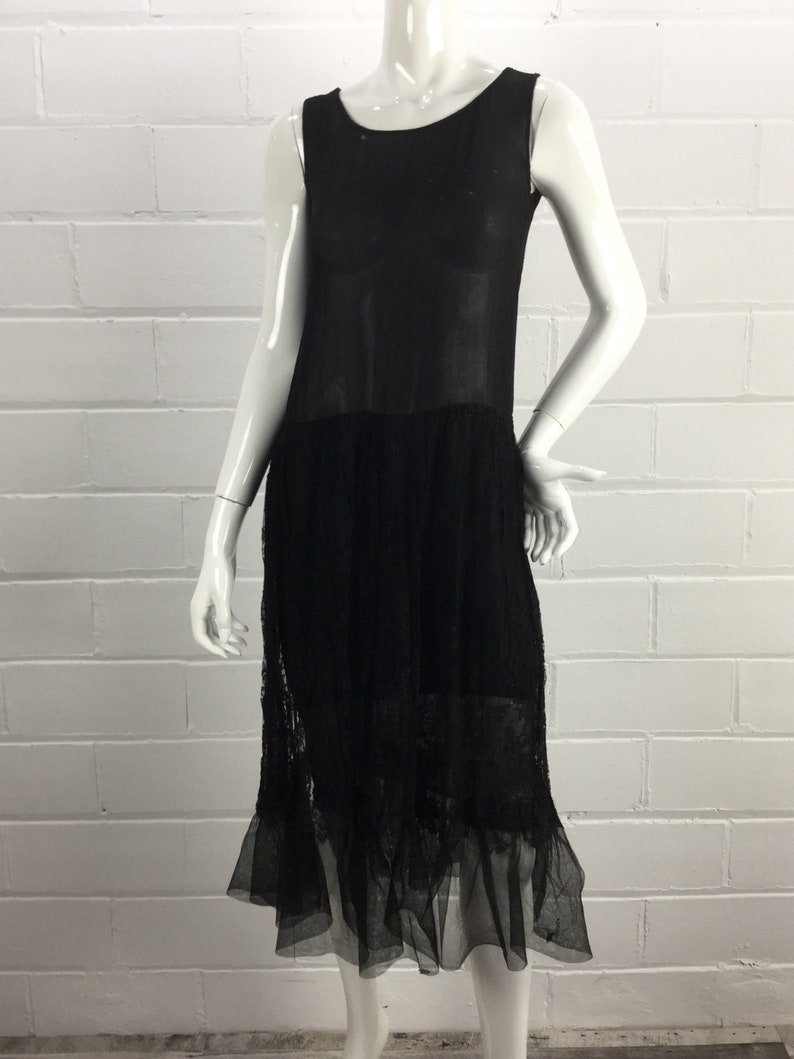 1920s Sheer Silk Chiffon and Lace Dress, Small