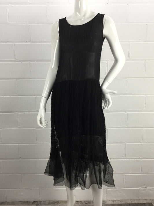 Vintage 1920s Sheer Silk Chiffon and Lace Dress, Small