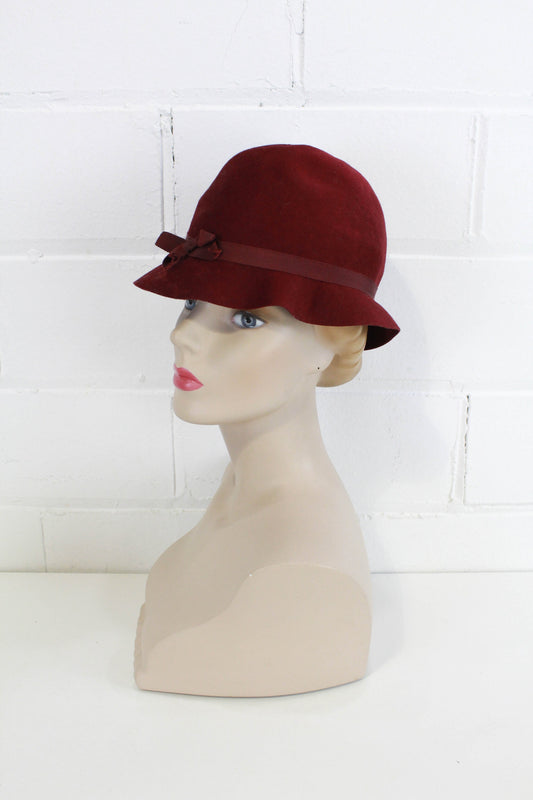 1930s burgundy wool felt cloche hat art deco womens hat