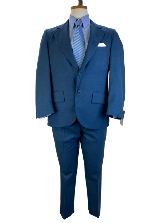 Late 1960s Vintage Dark Blue 2-Piece Men's Wool Suit, Windowpane Pattern, Lenox Royal, C40