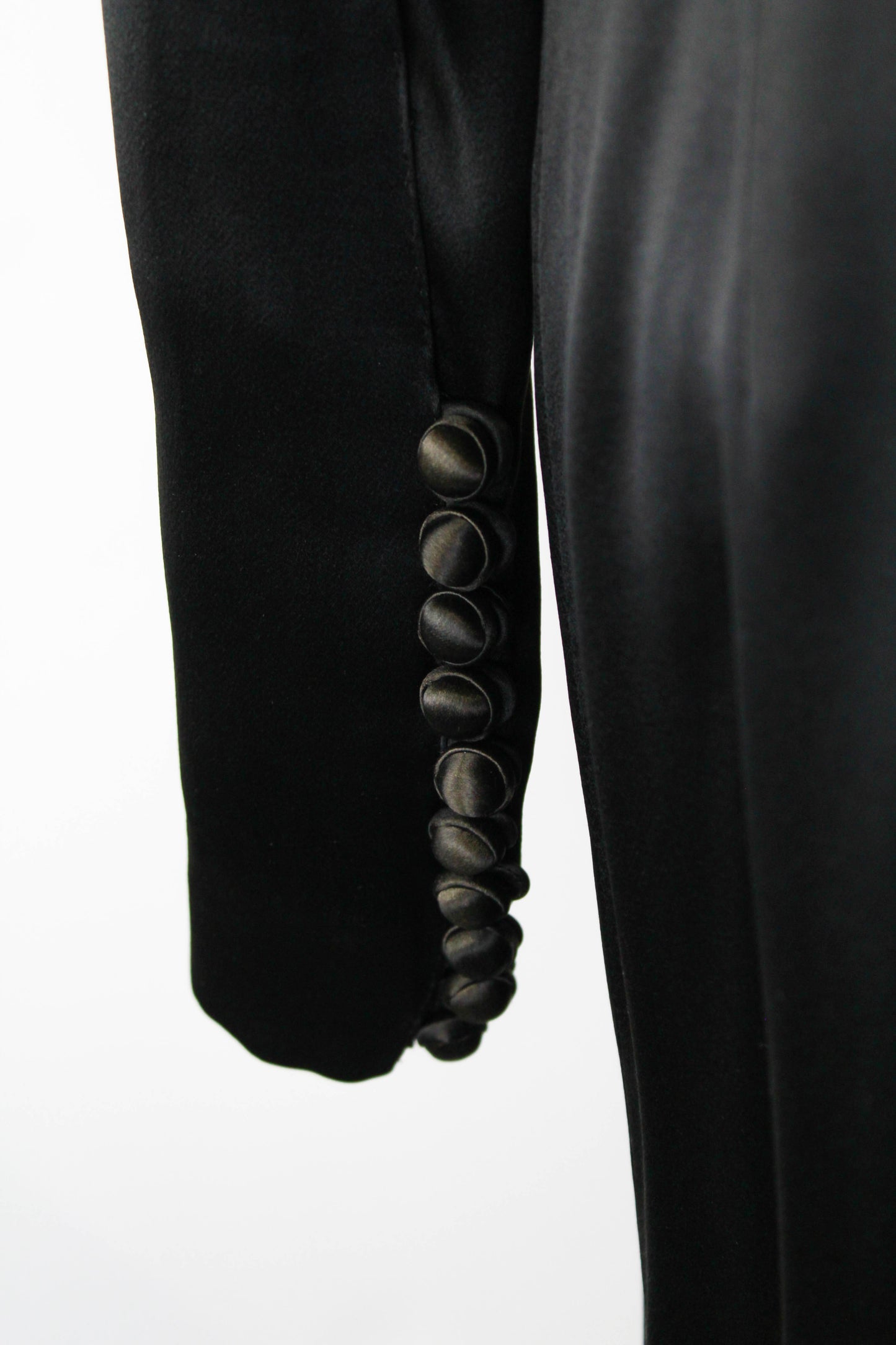 1930s Black Silk Satin Dress / Size Small / Covered Buttons / Antique Liquid Satin Dress