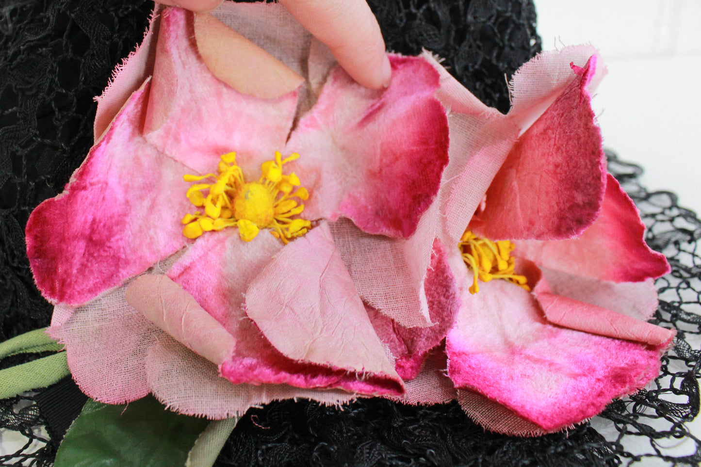 1920s reproduction horsehair flower applique hat