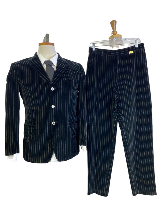 Mid 1990s Vintage Versace 2-Piece Suit, Black/ Brown Velvet Pinstripe Suit, Versace Classic V2, C38
