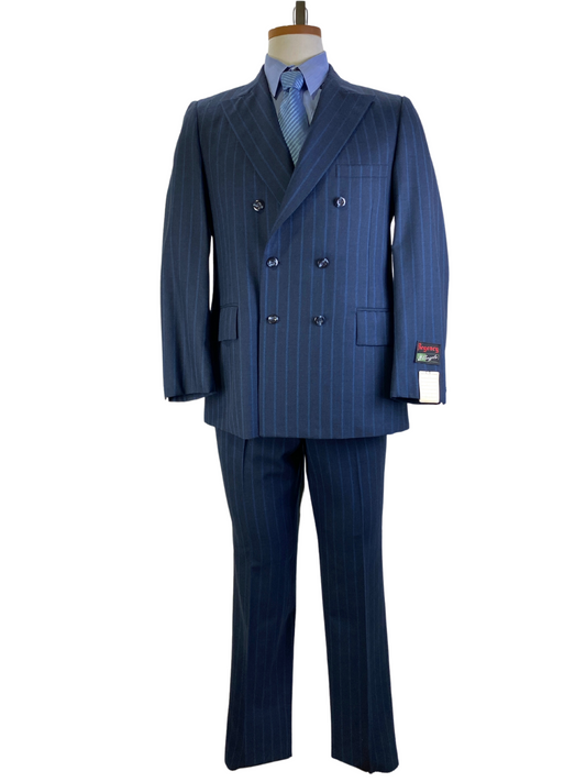Late 1960s Vintage Deadstock Navy 2-Piece Suit, Double Breasted Pinstripe Suit, NOS, C40