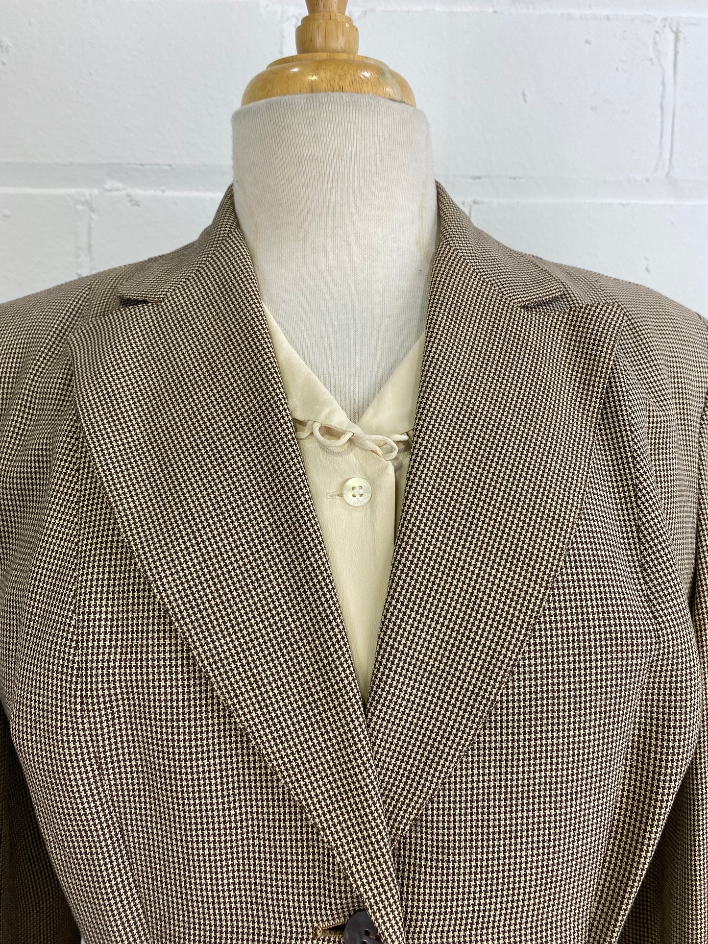 Vintage 1940s Brown Houndstooth Two-Piece Skirt Suit, Medium 