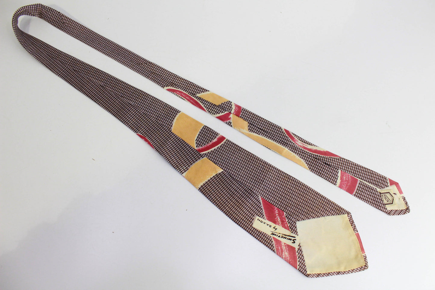 1940s ribbon print rayon necktie swingtime bold look men's tie