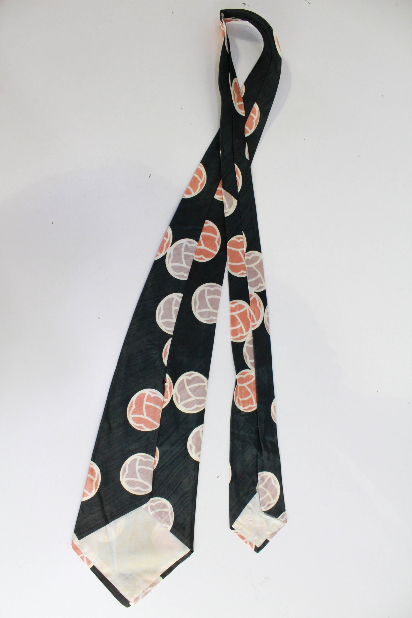 1940s Bold Look Necktie, Green with Orange Abstract Dot Print