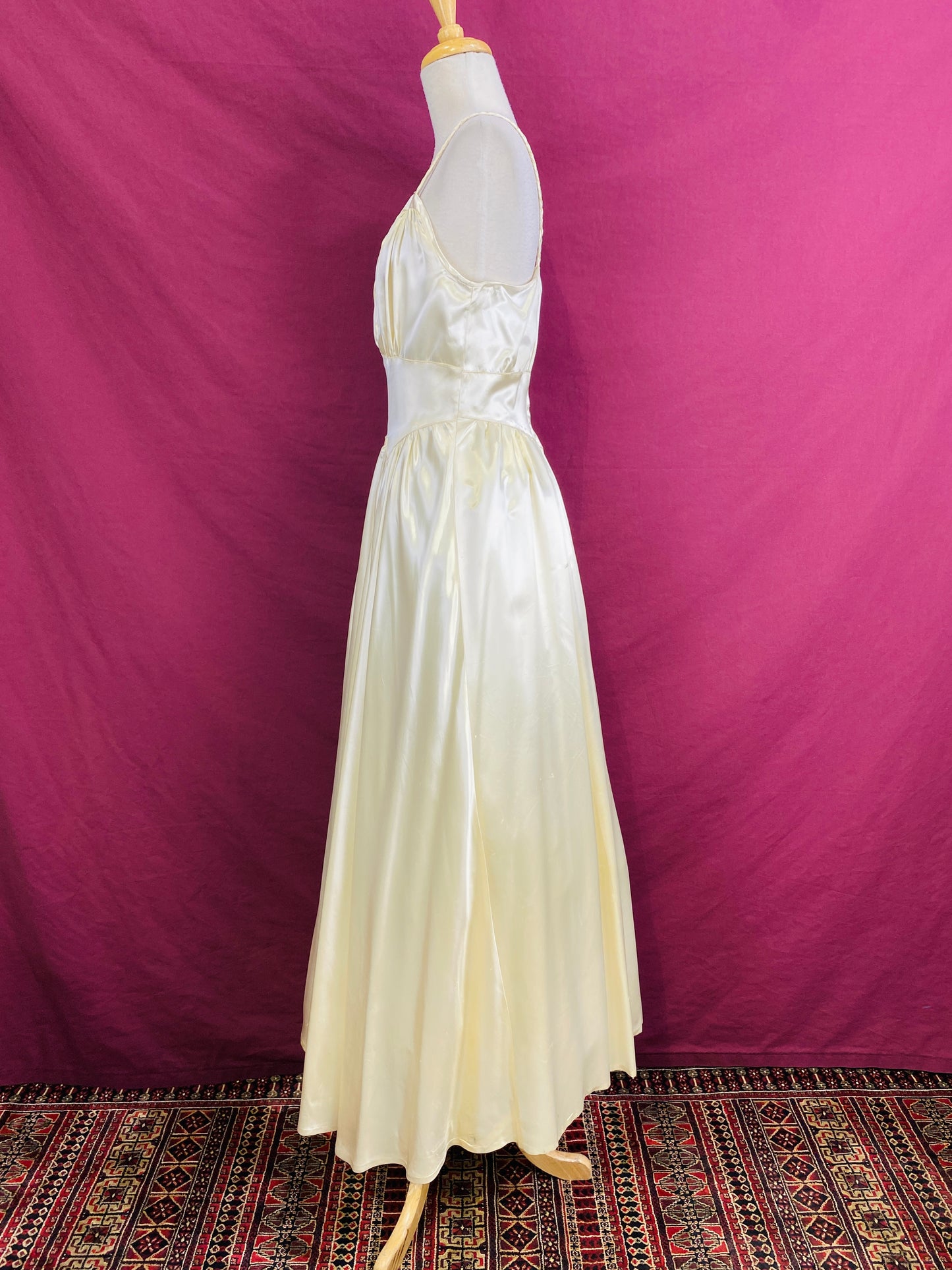 Vintage 1940s Liquid Satin Wedding Dress with Braided Straps, S-M