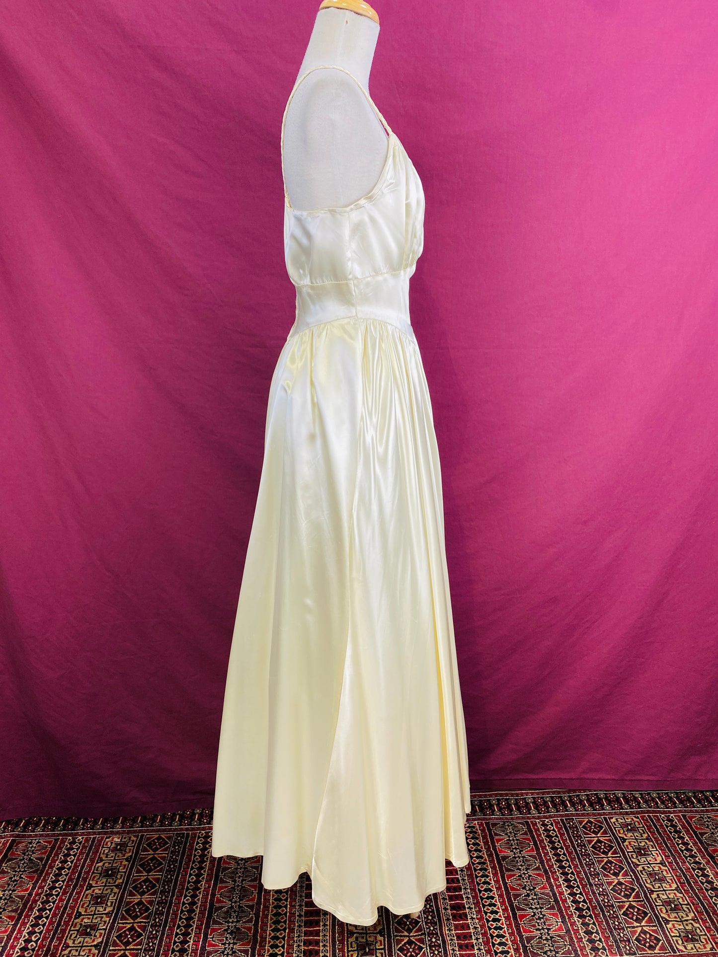 Vintage 1940s Liquid Satin Wedding Dress with Braided Straps, S-M